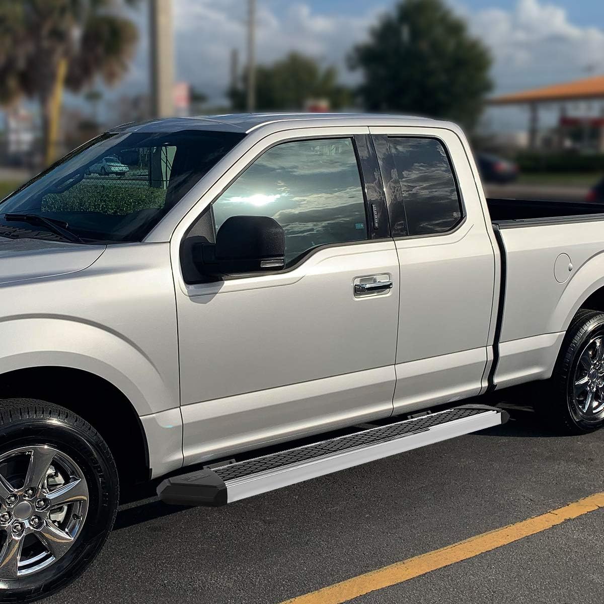 J2 Engineering 8'' Honeycomb Running Boards Compatible with 15-22 F150 / 17-22 F250 F350 Extended Super Cab, Chrome Step Nerf Bars, J2-STEPB-ZTL-8256-SS