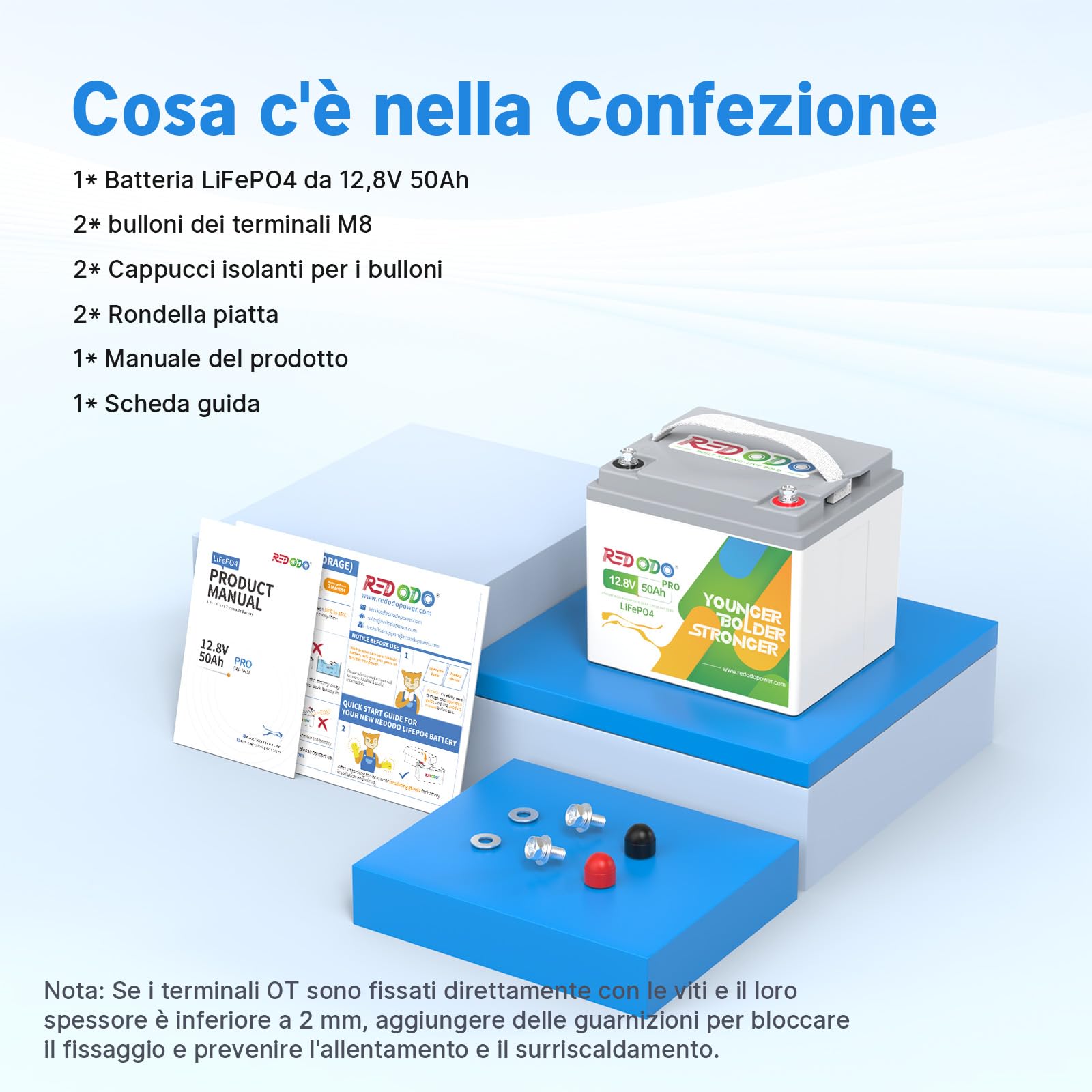 Redodo Batteria Litio 12V 50Ah Pro 640Wh Batteria LiFePO4 con BMS 50A 4000-15000 Cicli Durata fino a 10 Anni 12V Batteria 50Ah per Motore di Pesca Campeggio e Sistemi Solari