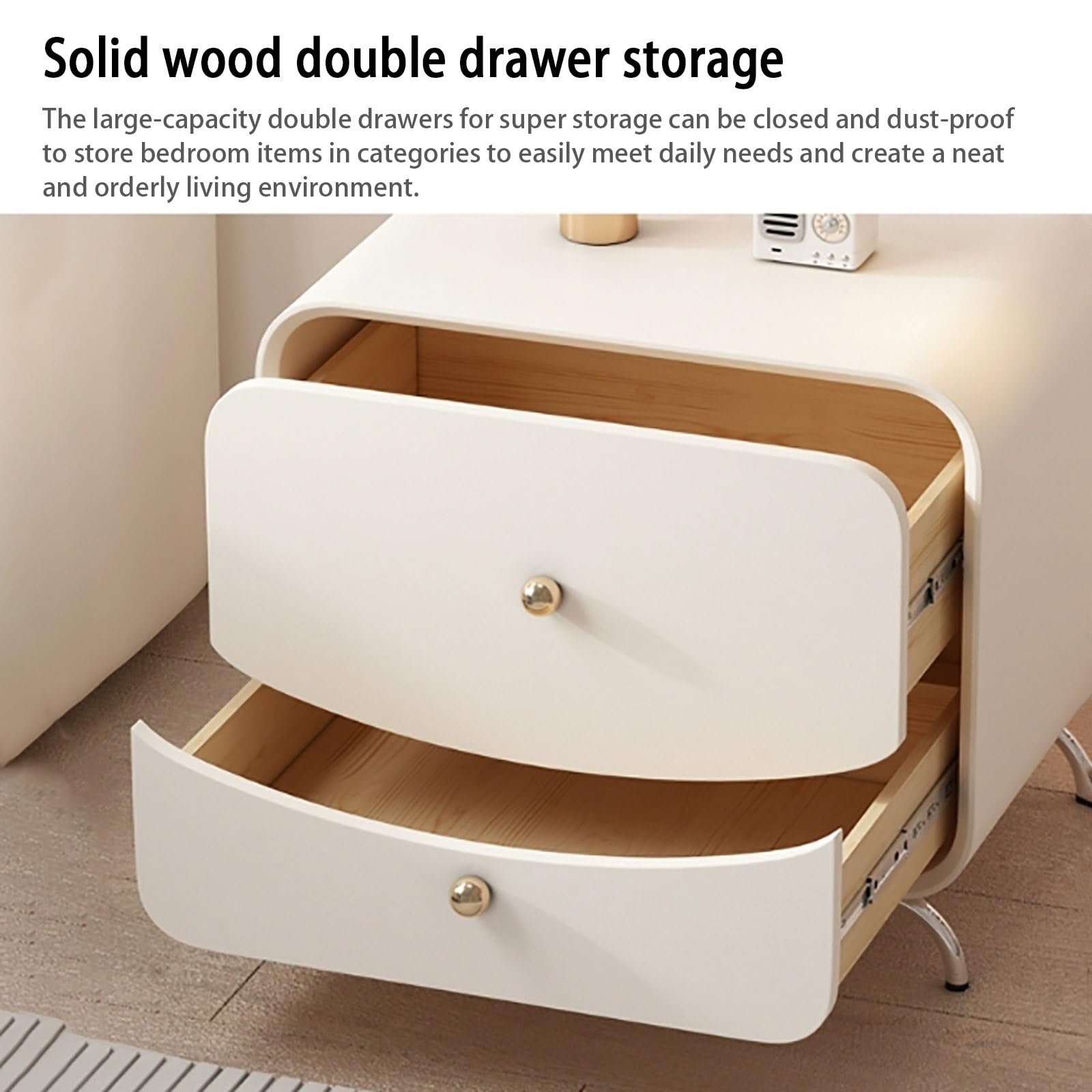 Amazon｜ホワイトキュートなベッドルーム木製ベッドサイドテーブル