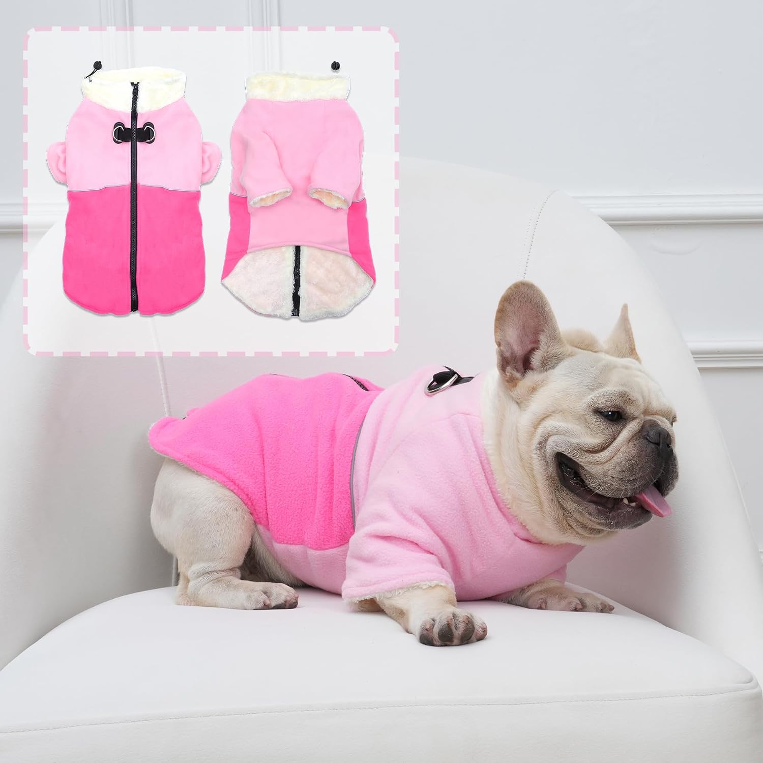 Vecomfy 2 Layers Fleece Dog Sweater with Strong Harness Built in 2 D-Rings Puppy Coat for Small Dogs,Warm Dog Jacket for Winter Cold Weather,Pink M