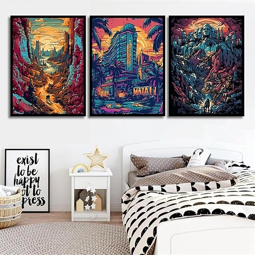 Miniatura 4 de CYNART Paquete de 6 kits de pintura por números para adultos, atracciones estadounidenses, viajes por ciudad, kit de pintura acrílica por números,