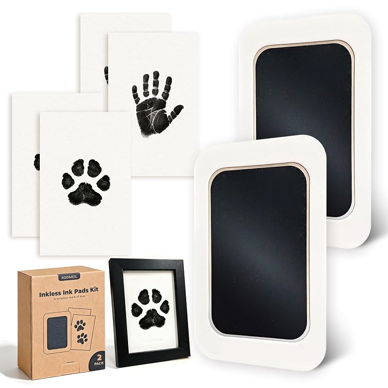 Kit de Impressão de Patas para Cães, Gatos e Bebês sem Tinta XGDMEIL com Moldura de Madeira Preta, Pacote com 2