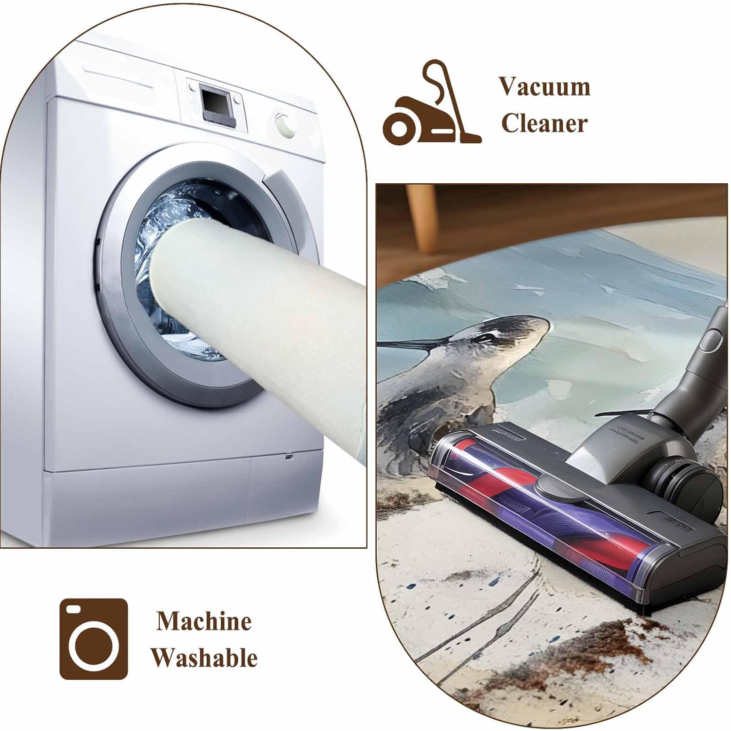 Coastal Seagull Runner Rug 2x6 Washable Kitchen Rug Non-Slip Lightweight Thin Soft Low Pile Bathroom Runner Blue Ocean Summer Birds Oil Painted Carpet for Hallway Laundry Room Bedroom Entryway