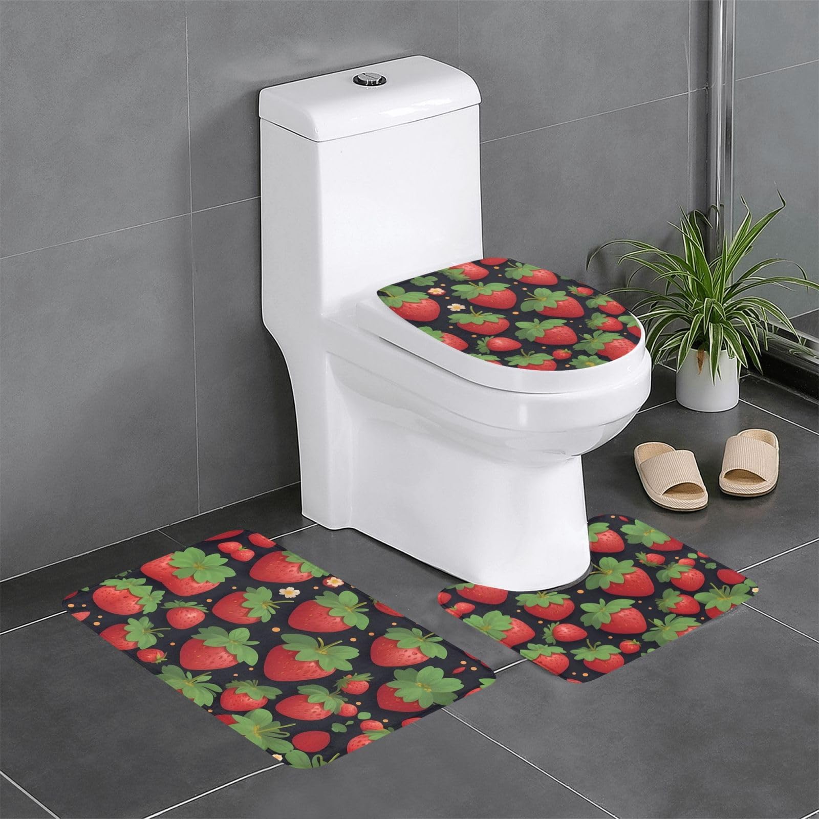 Tapis de bain fraise lot de 3 design mignon ovale et rectangulaire