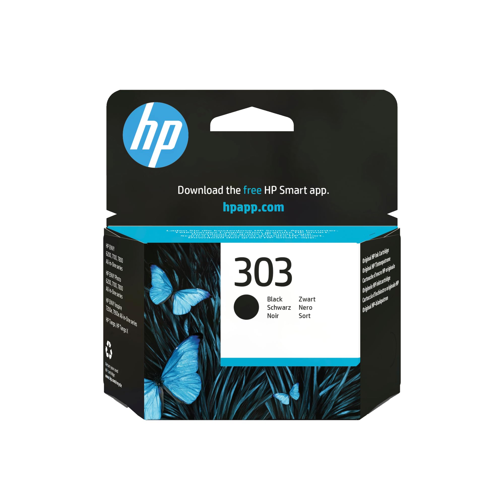 HP 303 T6N02AE, Cartucho de Tinta Original Negro, Paquete Individual (el embalaje puede variar), compatible con impresoras HP ENVY Photo, ENVY All-in-One, HP Tango, Tango X