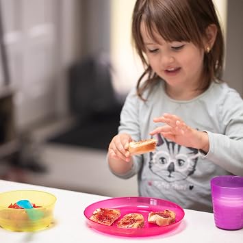 Kids Plastic Dinnerware Set of 18 Multi Color Pieces (Plates, Bowls, and Cups) - Reusable, BPA-Free, Dishwasher Safe and Microwaveable