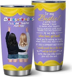 ATHAND 20oz Besties I'll Be There For You Stainless Steel Tumbler with Lid | Double Wall Insulated Mug, Cartoon Bestie Design, Gift for Girl Best Friends & Friends Fans, Fits Birthday Holiday Christmas