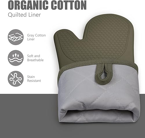 Miniatura 33 de Rorecay Juego de 6 manoplas de horno y soportes para ollas, guantes de silicona extra largos para cocina, resistentes al calor, 500 grados, Milkshake