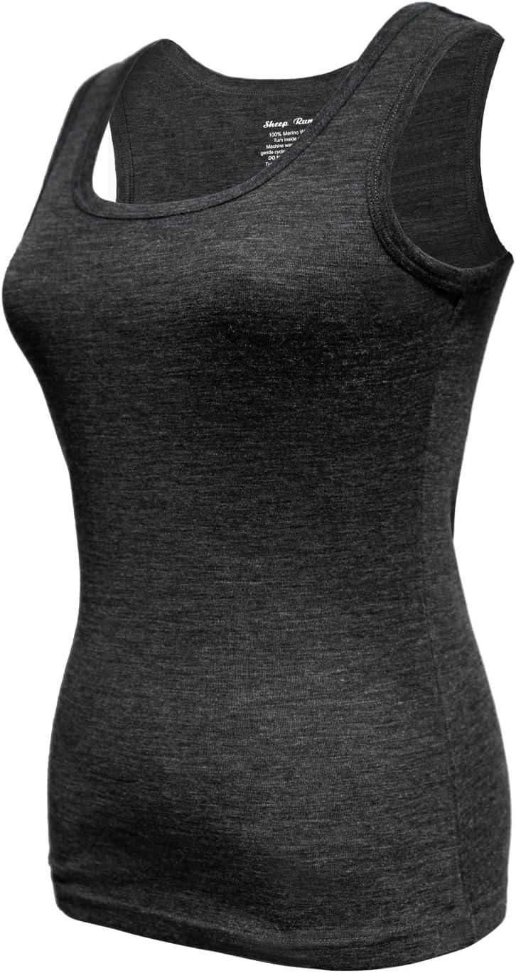 SHEEP RUN Women's Merino Wool Racerback Tank Top Ribbed Undershirt Wicking Breathable Basic Singlet Tops