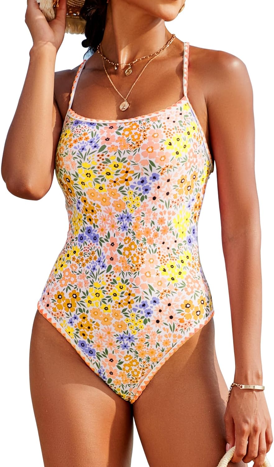 XUNYU One Piece Swimsuit for Women Tummy Control Bathing Suit Teens Full Coverage Modest Swim Suits Cute Floral Swimwear