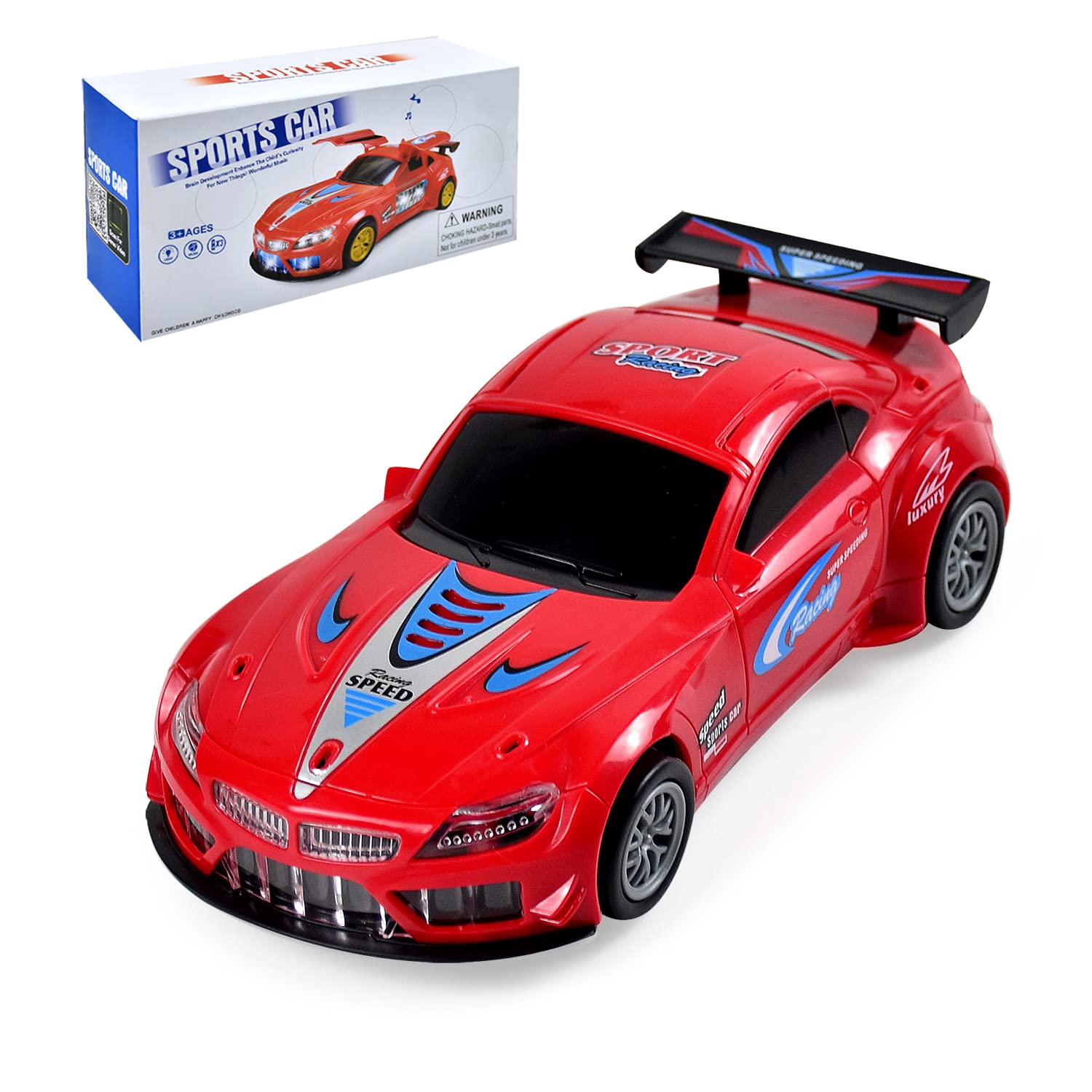 THISMY Transform Car Toy with Light and Sound, 1:36 Car Toy for 3+ Years Old Boy and Girl Gift, Red, YJ388-27