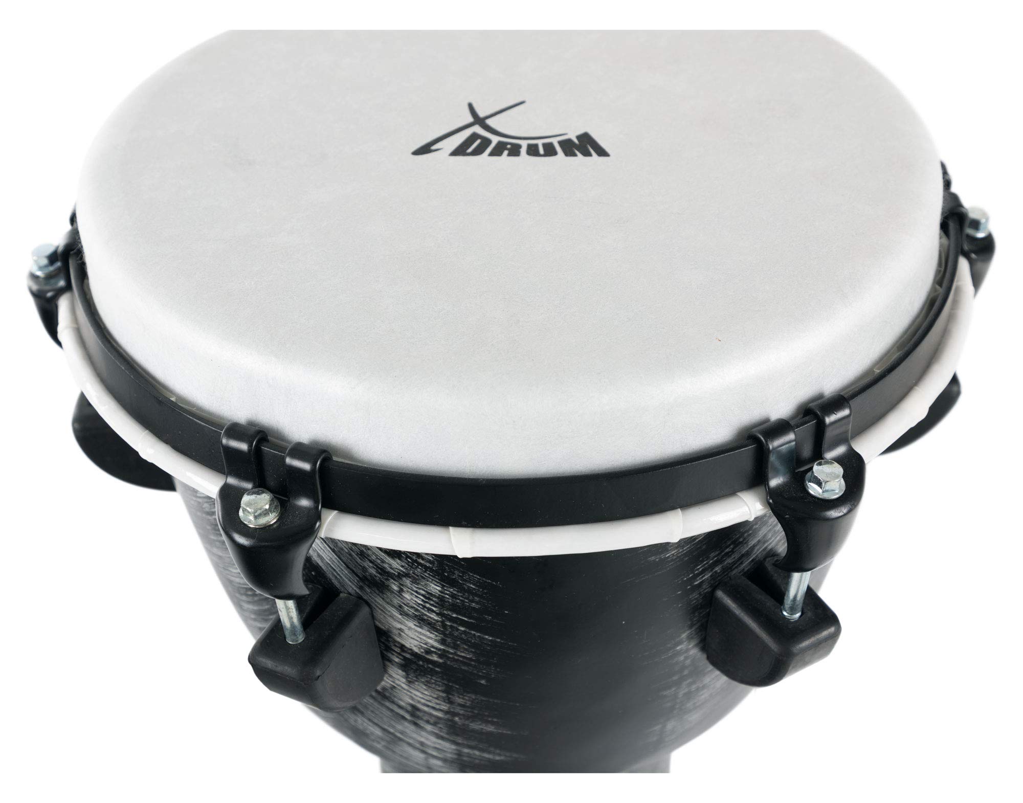 XDrum Djembe 10" Silver Brush, Djembe estilo africano, Altura: 20" (50 cm) | Diámetro: 10" (25 cm), Fabricado en PVC, 6 tornillos de afinación, Piel sintética con aspecto natural, Base de goma, Peso: 2