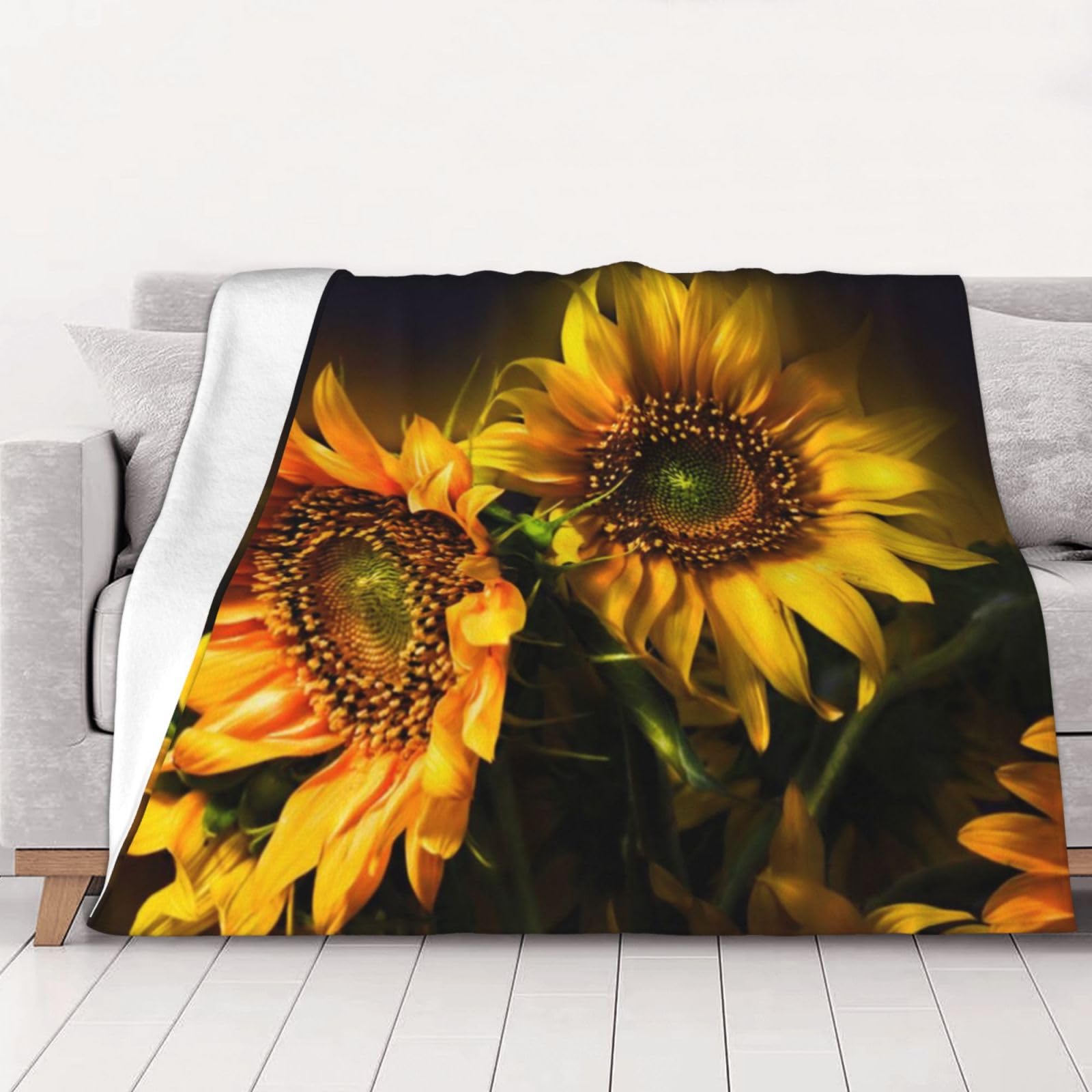 AUBKFELD Sunflowers Painting Printed Flannel Blanket 102x76 CM, Soft & Warm Throw Blanket for Sofa/Couch/Bed/Car, Gifts for Audlts Women Men