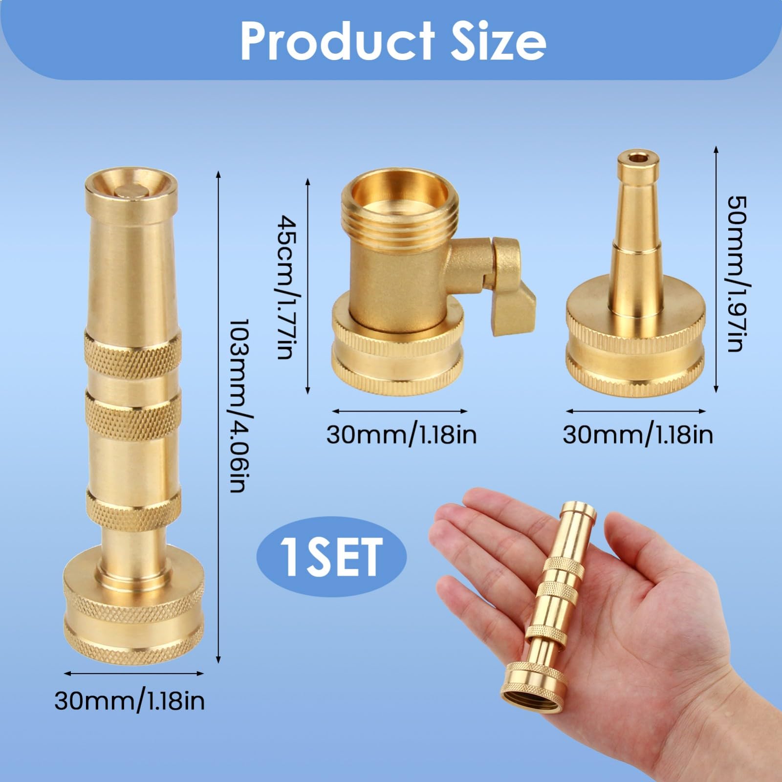 Boquilla de manguera de alta presión, boquilla de manguera giratoria ajustable de latón resistente con válvula de encendido/apagado, boquilla rociadora de manguera de agua con conector GHT de
