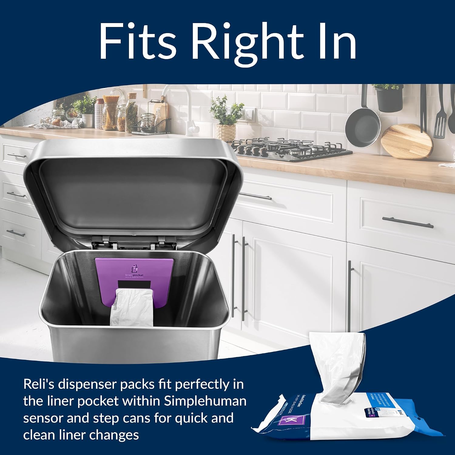 Reli. SuperFit Code K (120 Count) | Compatible with Simplehuman Code K | Dispenser Pack Custom Fit Liners | Drawstring Trash Bags | 35-45 Liter / 9-12 Gallon | White