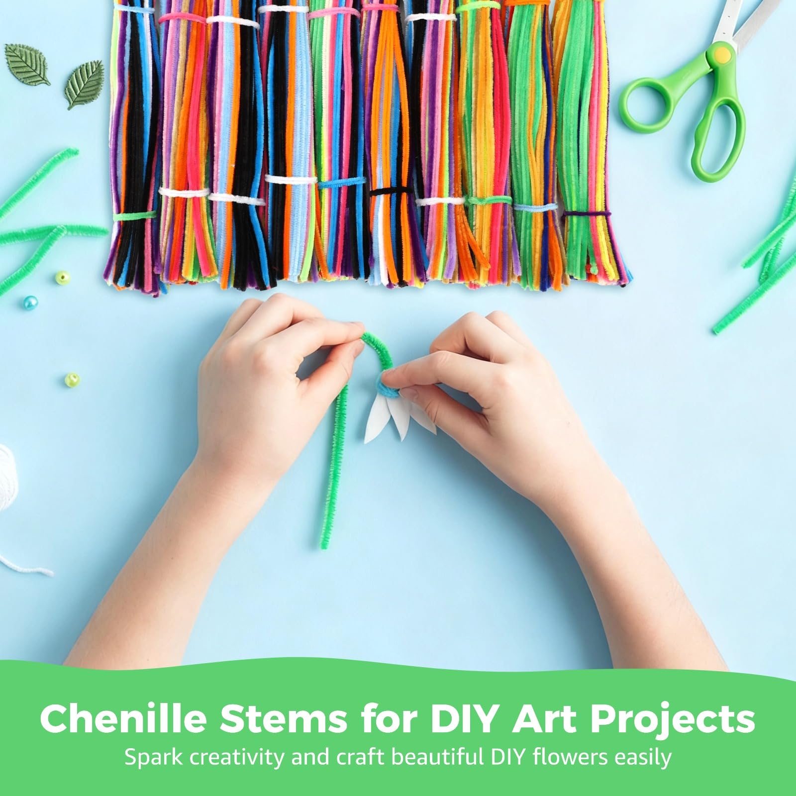 Lot de 1 000 cure-pipes en chenille de 30 cm, 20 couleurs de cure-pipes pour travaux manuels, nettoyeur de tuyaux en peluche pour projets artistiques, activités créatives des tout-petits