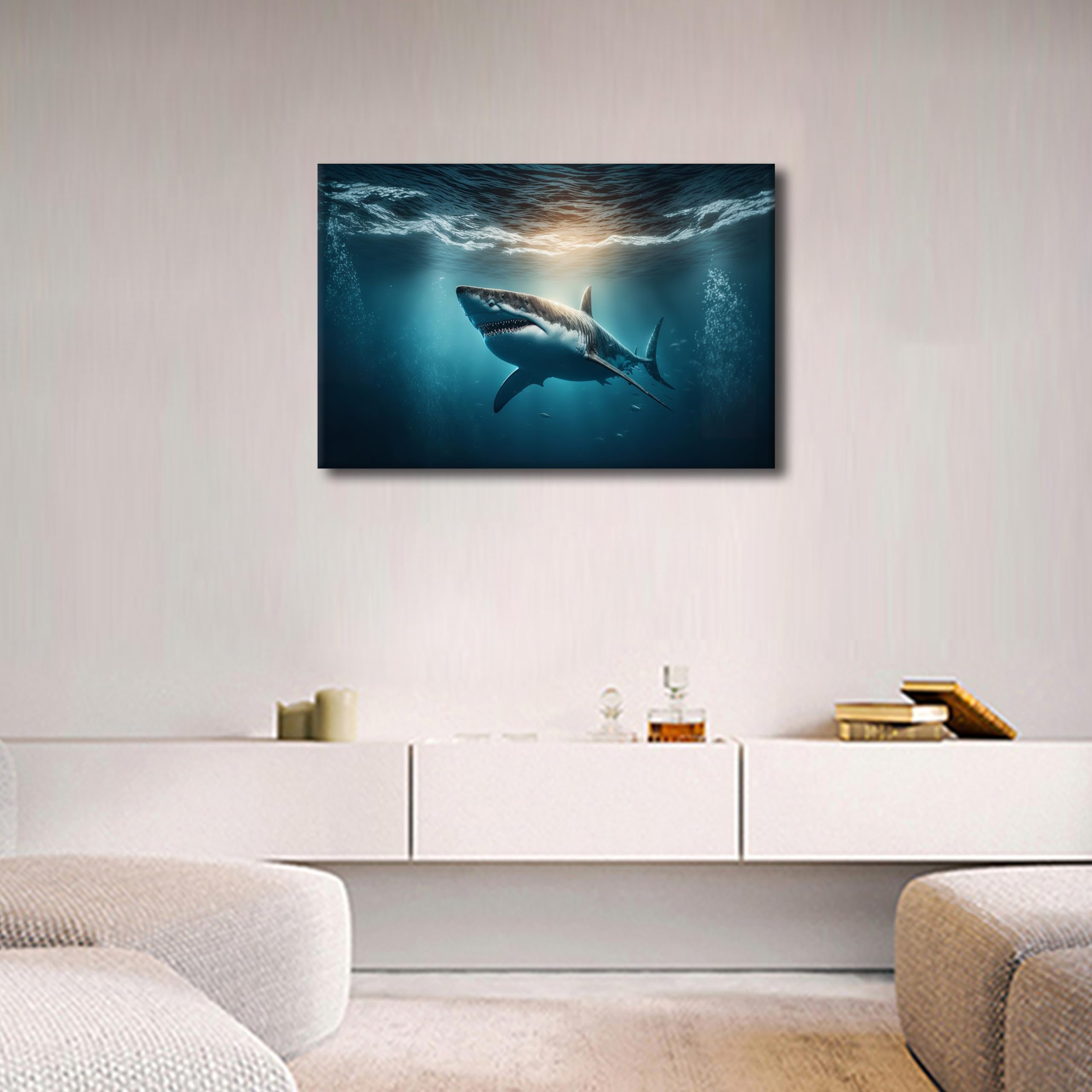 TISHIRON Marine Organism Art Prints Great White Sharks in the Underwater Ocean Wall Art Bedroom 1 Panels Sharks Posters Artwork Giclee Print Gallery Packaging Artwork Ready to Hang 16" Wx24 H - Image 2