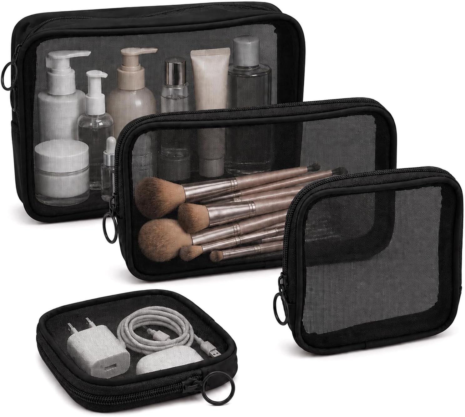 4 Pack Mesh Makeup Bag, Large/Medium/Small Zipper Pouches