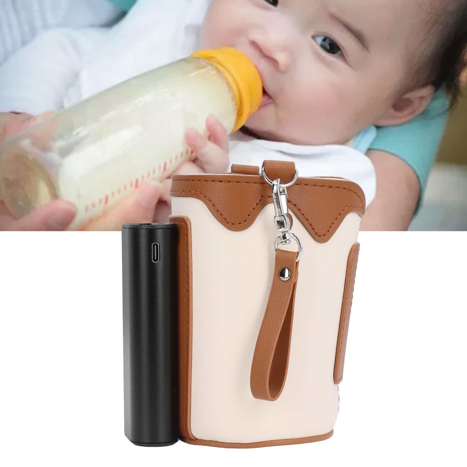 Scaldabiberon portatile 21 marce Scaldabiberon con temperatura regolabile Scaldabiberon universale ricaricabile con display digitale Borsa riscaldante for latte for bambini for viaggi e casa (marrone)