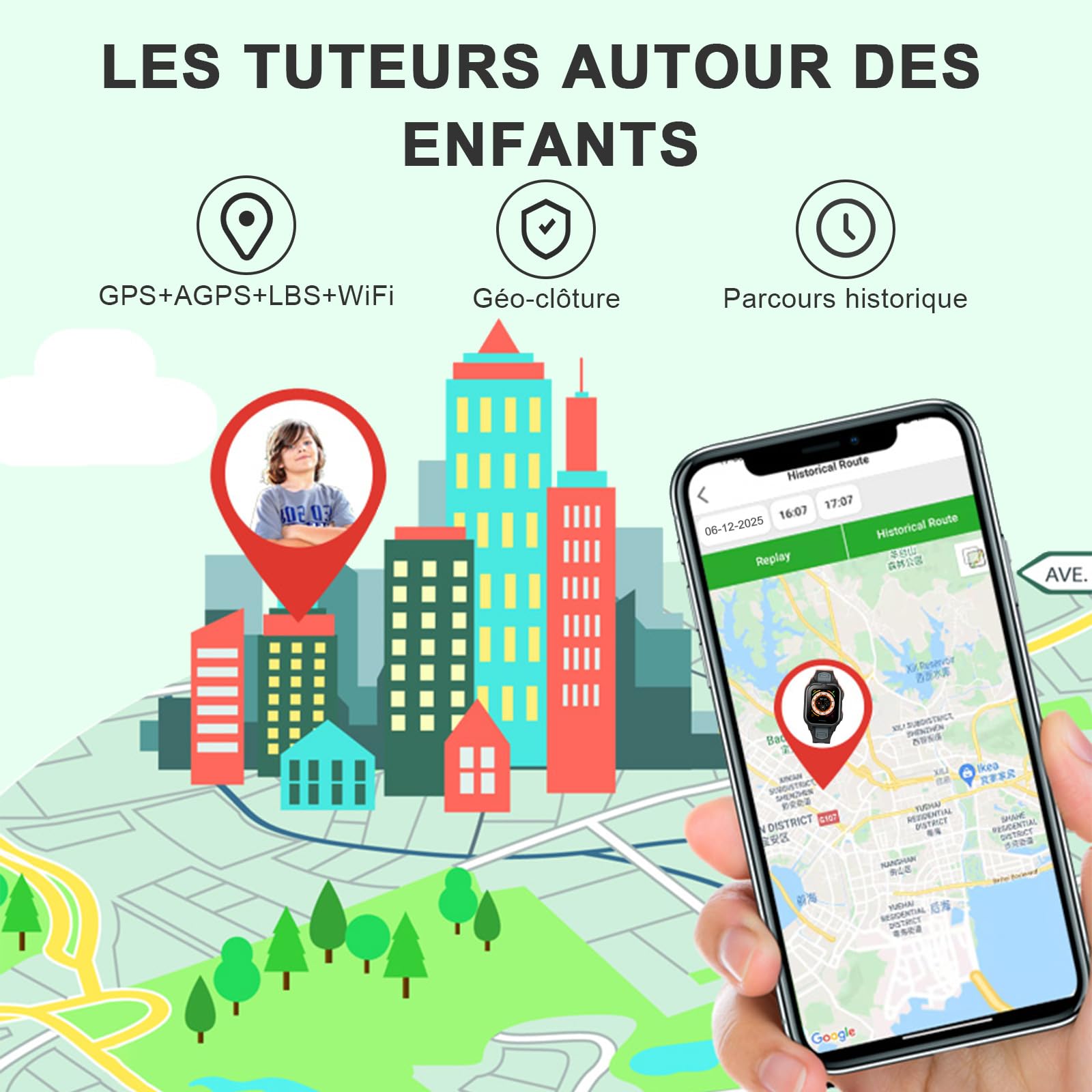 Montre Connectée Intelligente Enfant avec 4G WiFi GPS Téléphone Contrôle Parental Étanche Appels Vidéo SMS SOS Mode Cours Rejet Appels Inconnus Appareil Photo Réveil Musique pour Garçon Fille (Noir)
