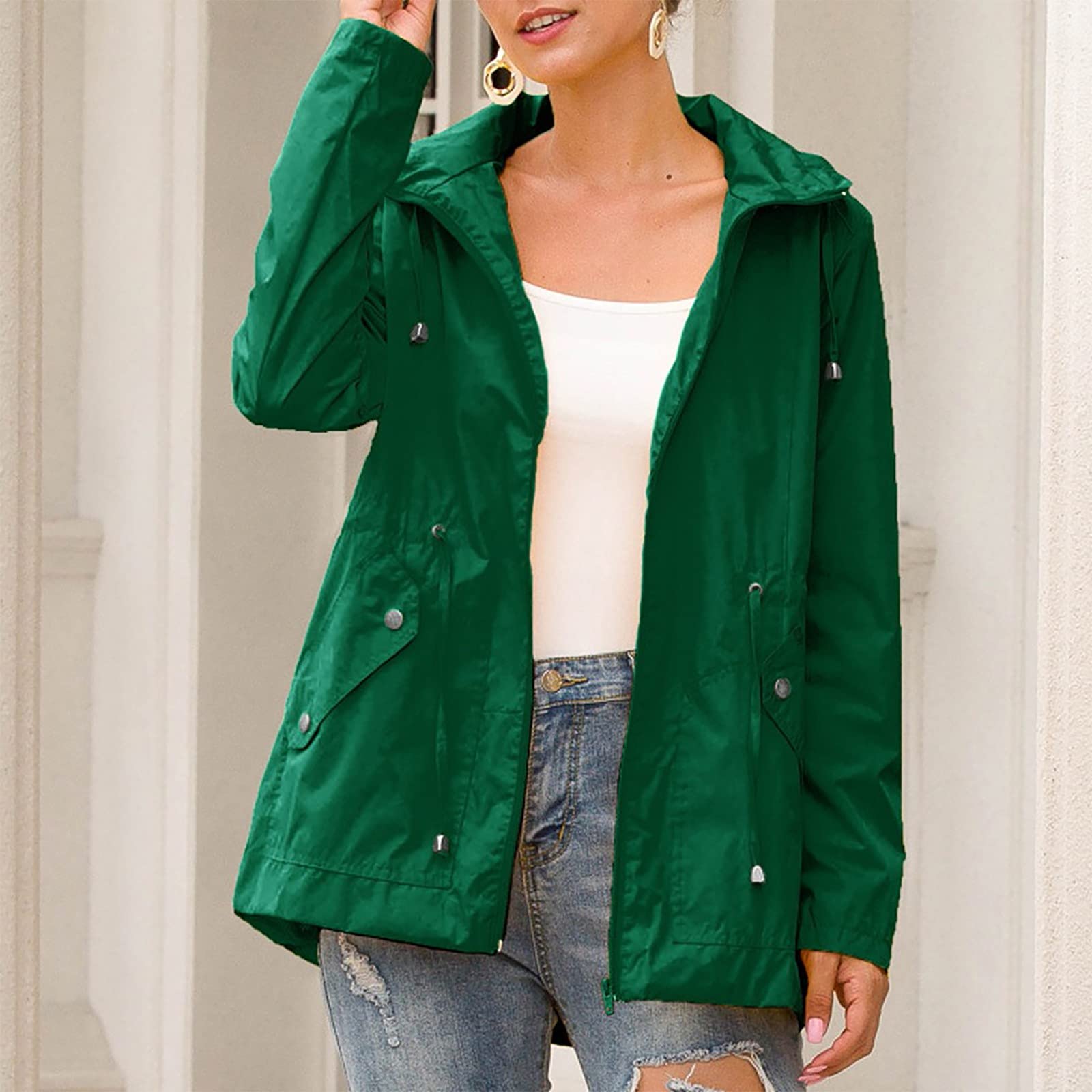 Regenjacke Damen Leicht Wasserdicht Regenmantel Mit Reissverschluss Kapuzenjacke Elegant Sweatjacke Atmungsaktiv Sportjacke Dünn Jacke Reisen Outdoorjacke Sport Übergangsjacke Frauen Einfarbig
