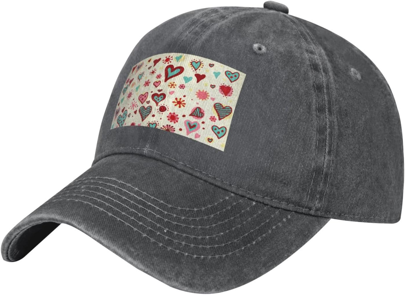 Colorful Heart Pattern Print Cowboy Hat Personalized Baseball Cap Fashion Hat Cap Funny Gifts for Women Men