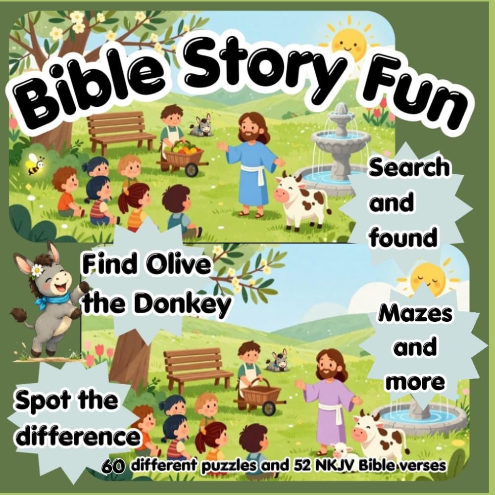 Bible Story Fun: Find Olive the Donkey, Search for Hidden Objects, Spot the Differences, Solve Mazes, and Explore 60 Bible Activities! (Children's stories)