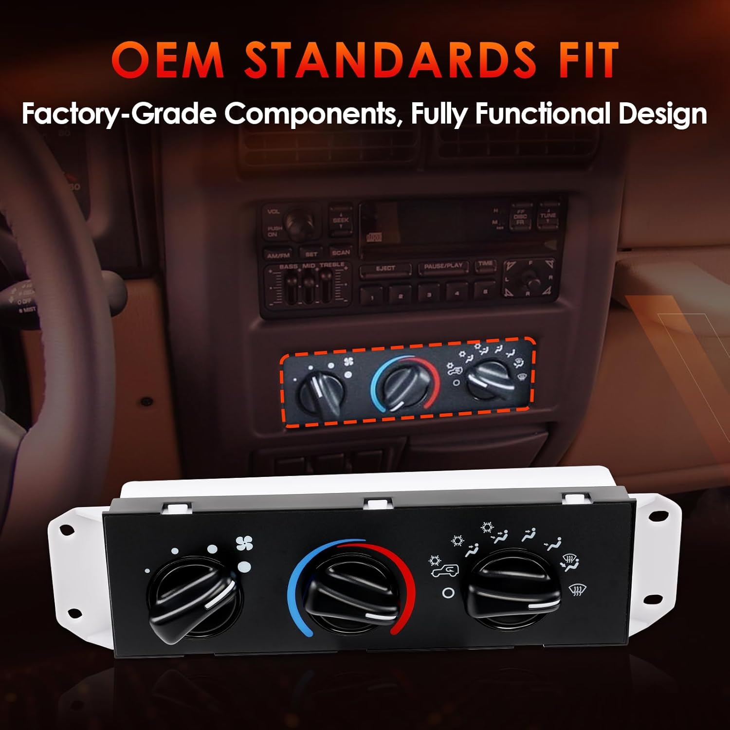 HVAC A/C Climate Control Module Heater Air Conditioning Panel with Blower Motor Switch Compatible with Jeep Wrangler TJ 1999-2004, Replace# 55037473AB, BL101, HS-373