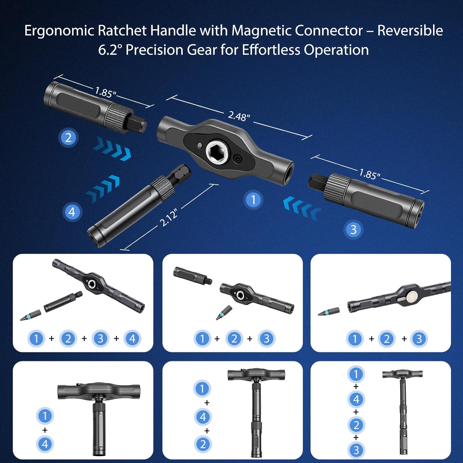 Ratcheting Screwdriver Set, 42PCS Magnetic Multi-Bit Driver with 6.2° Ratcheting Gear, T-Handle & Magnetic Booster, Extended Lever Handle, 40 S2 Steel Bits with Portable Case for Home Repair & DIY