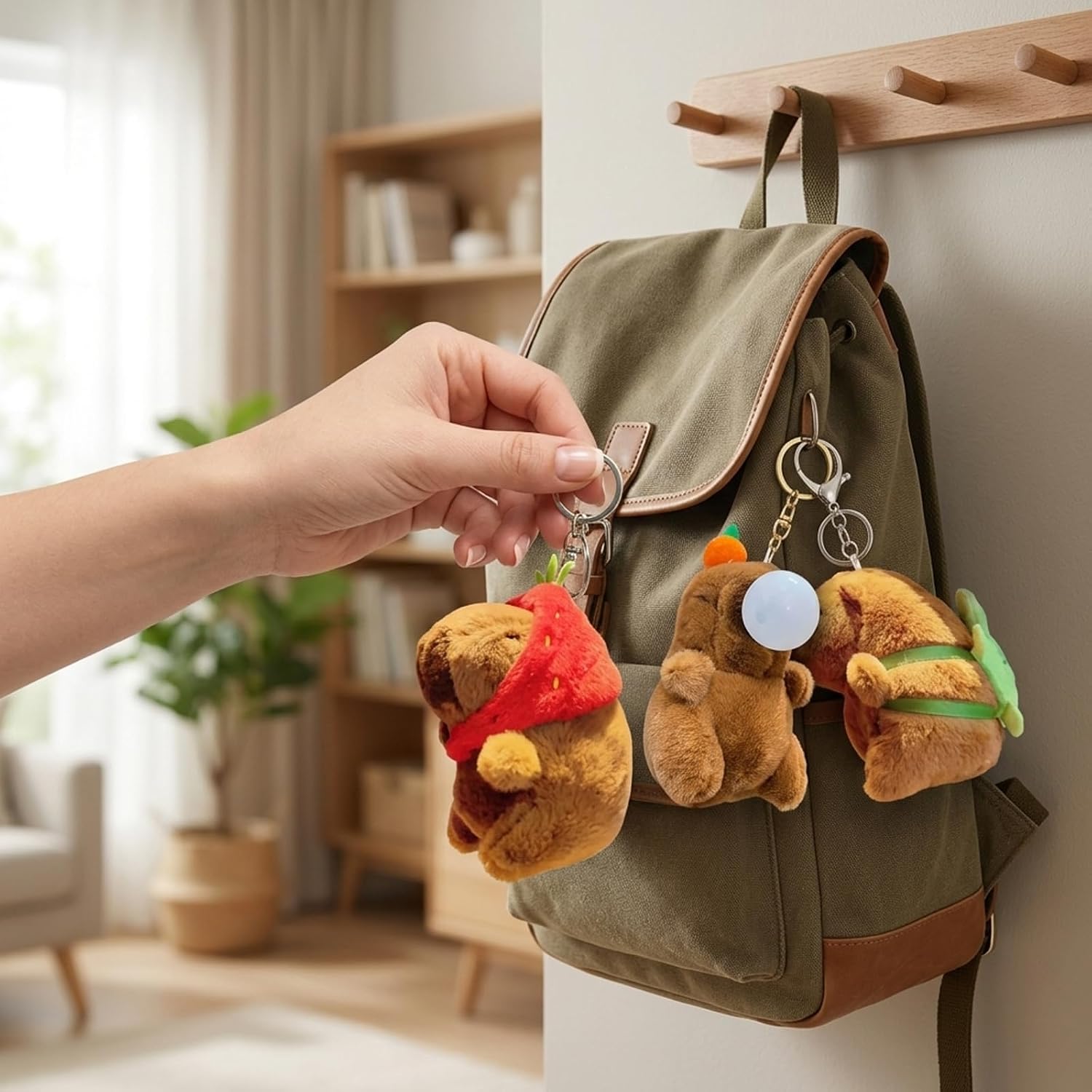 3-Pack Capybara Plush Keychain, Cute Animal Keychains for Backpacks and Gifts, Soft Capybara Stuffed Keychain for Collectors, Fun Party Favors and Daily Accessories