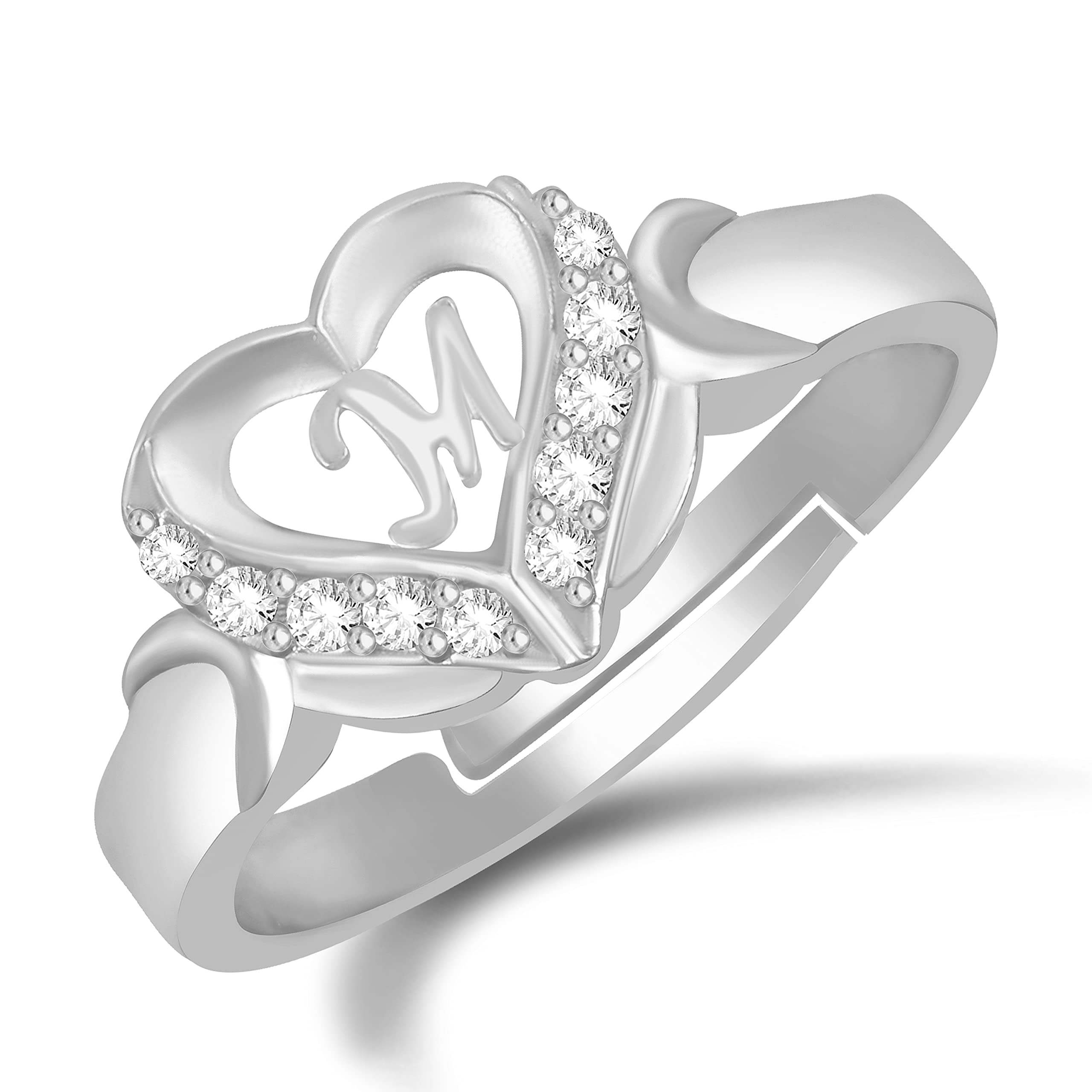 MEENAZ M Rings for Women Girls Couple girlfriend Wife lovers Valentine Gift CZ AD American diamond Adjustable platinum I Love You Heart Initial Letter Name Alphabet M finger Silver Ring Stylish -24 (B0BQ79ZRH3) Amazon Price History, Amazon Price Tracker