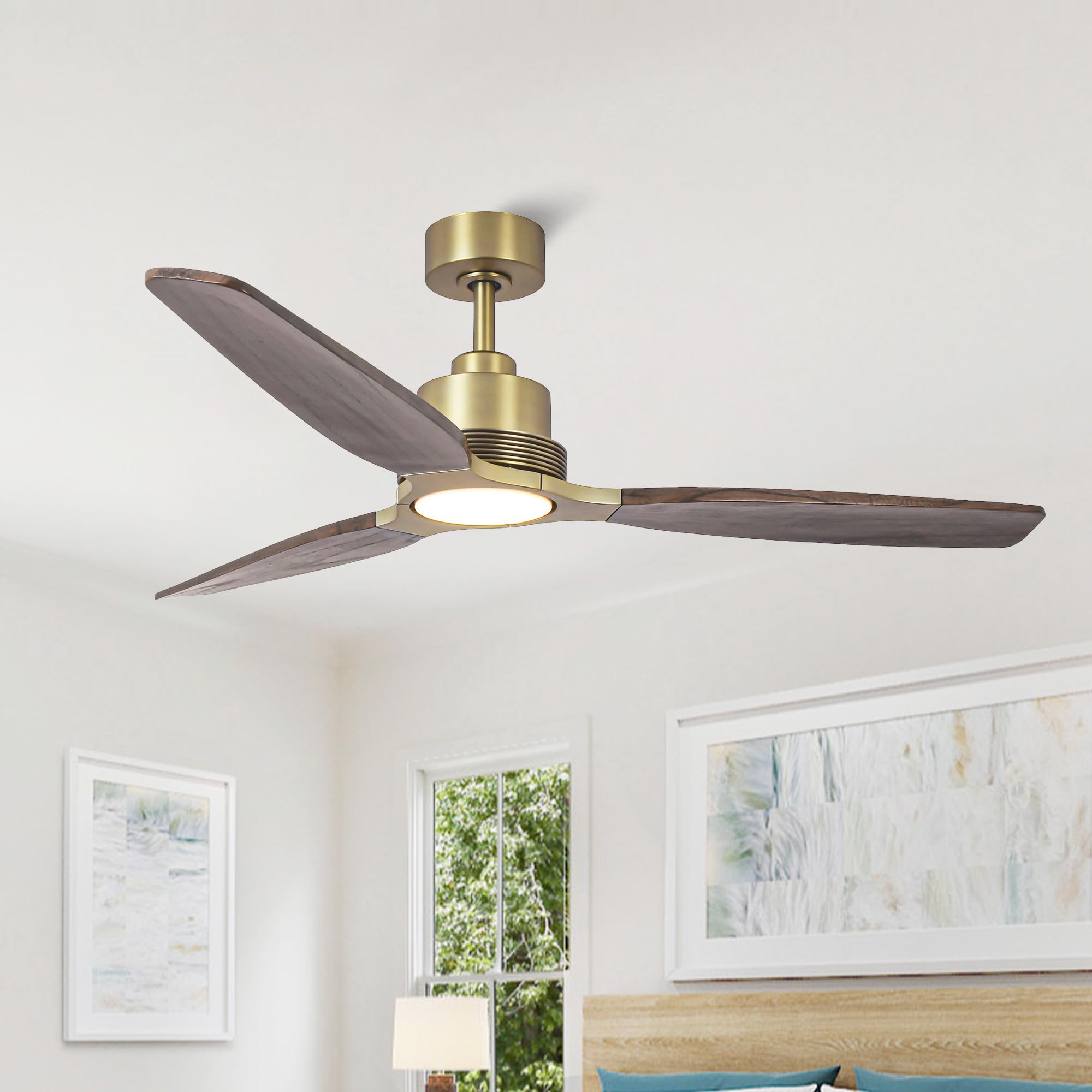 56” Gold Ceiling Fans with Lights and Remote, Modern Luxury Style