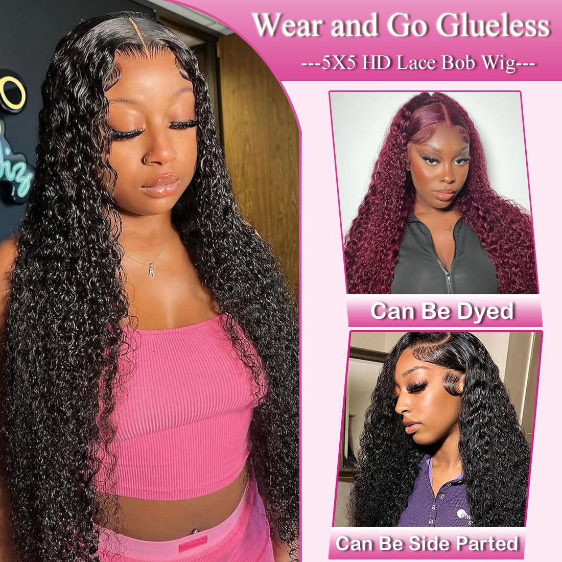 Wear and Go Glueless Wig Human Hair Pre Plucked Pre Cut 5x5 HD Lace Closure 22 Inch Water Wave Human Hair Wig for Black Women Brazilian Virgin Curly Wig Natural Black - Image 3