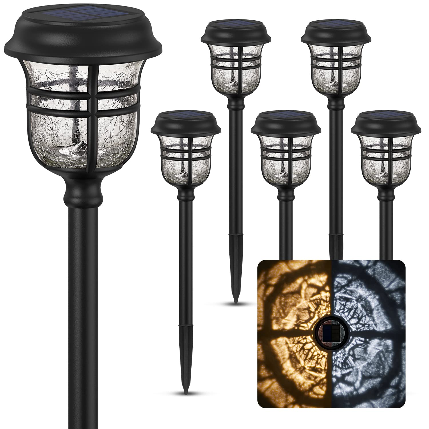 XMCOSY+ Solar Outside Lights Pathway - 6 Pack Outdoor Solar Lights for Yard, Auto On/Off IP65 Solar Garden Lights Outdoor Waterproof LED for Landscape Lawn Driveway Walkway (Warm & Cold White)