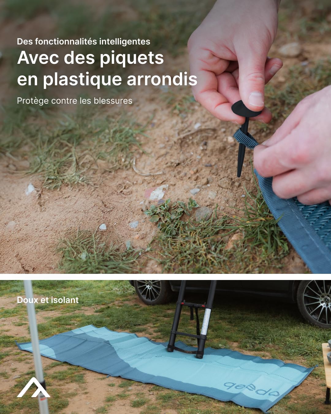 qeedo Tapis d'extérieur (300 x 100 cm) avec piquets et Sac de Transport Inclus - avec Indice UV50+ et Colonne d'eau de 3 000 mm - pour Tente, Camping-Car, auvent