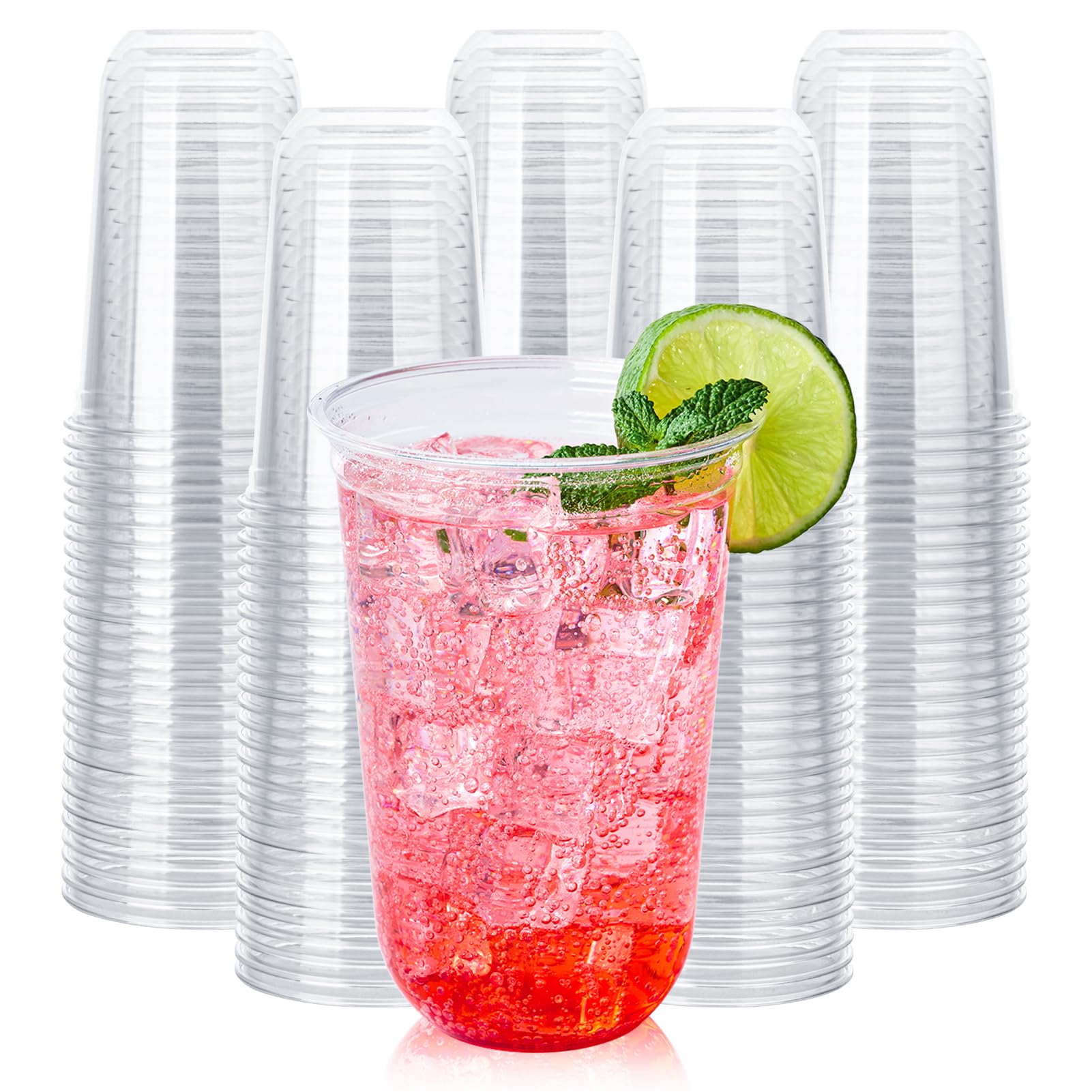 Vplus 16 oz Compostable Clear Plastic Cold Cups, 100 Pack