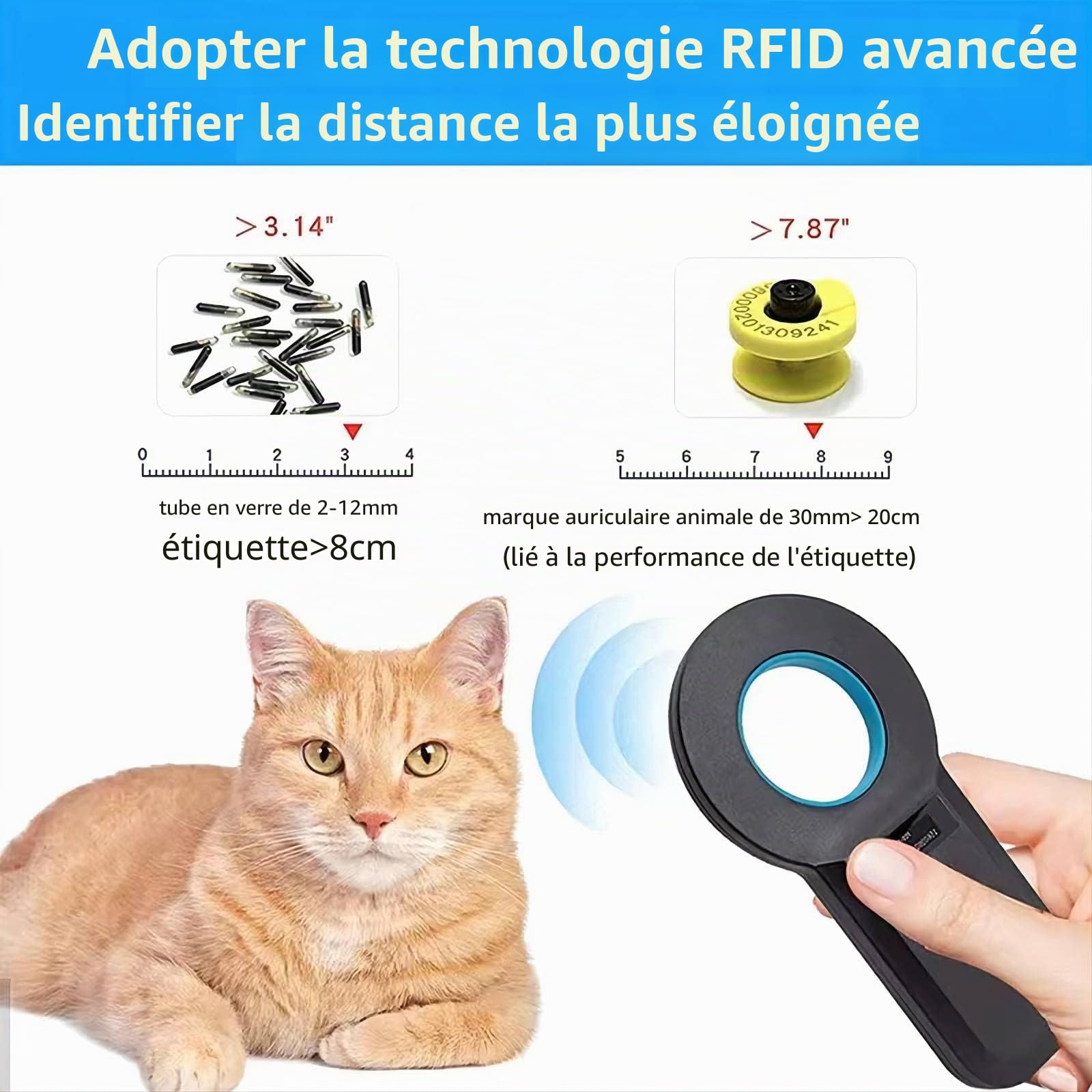 Lecteur de Puces pour Animaux,Detecteur de Puce, Lecteur de Puce pour RFID Scanner 134,2KHz/125KHz Portable Puce avec Affichage OLED pour Lecteurs ISO11784/11785/FDX-B/EMID