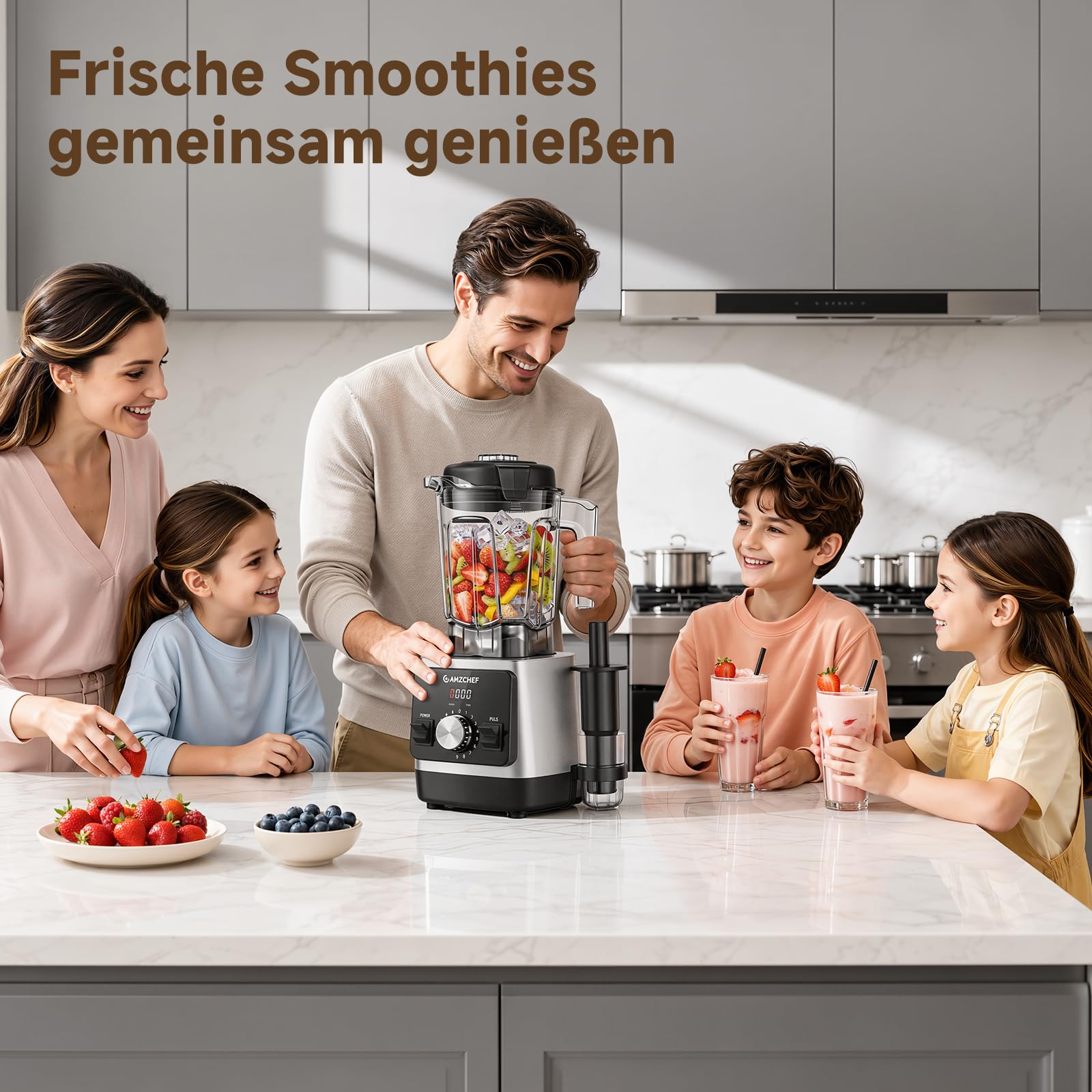 AMZCHEF Hochleistungs-Standmixer 1800 Watt, 2 L Tritan-Behälter (BPA-FREI) | Mixer für Smoothies, Hacken von Gemüse & Mixen von Frozen Drinks, 5 Automatikprogramme, 9 Geschwindigkeiten & Pulse-Funktion