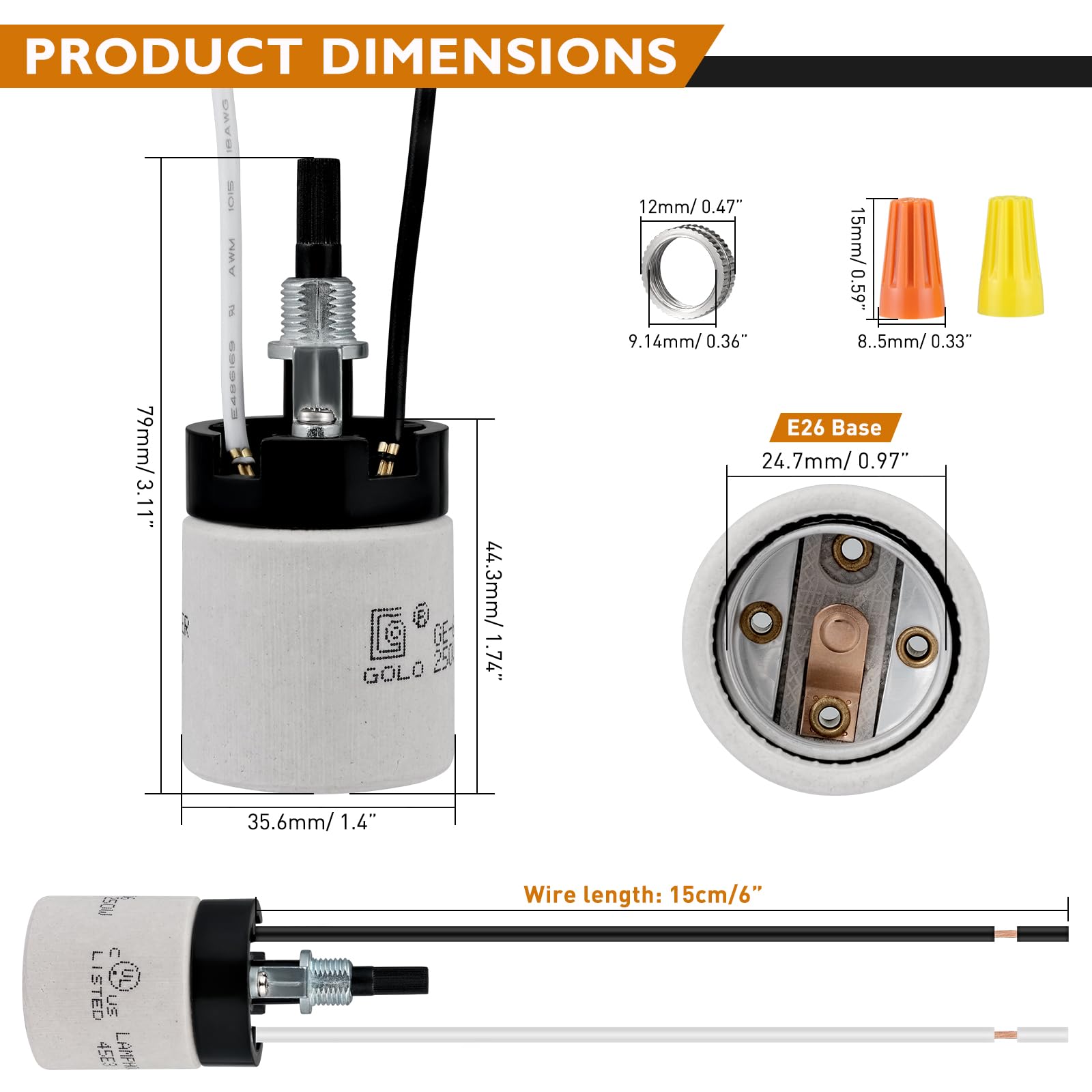 E26 Lamp Socket with Switch - UL Listed -2