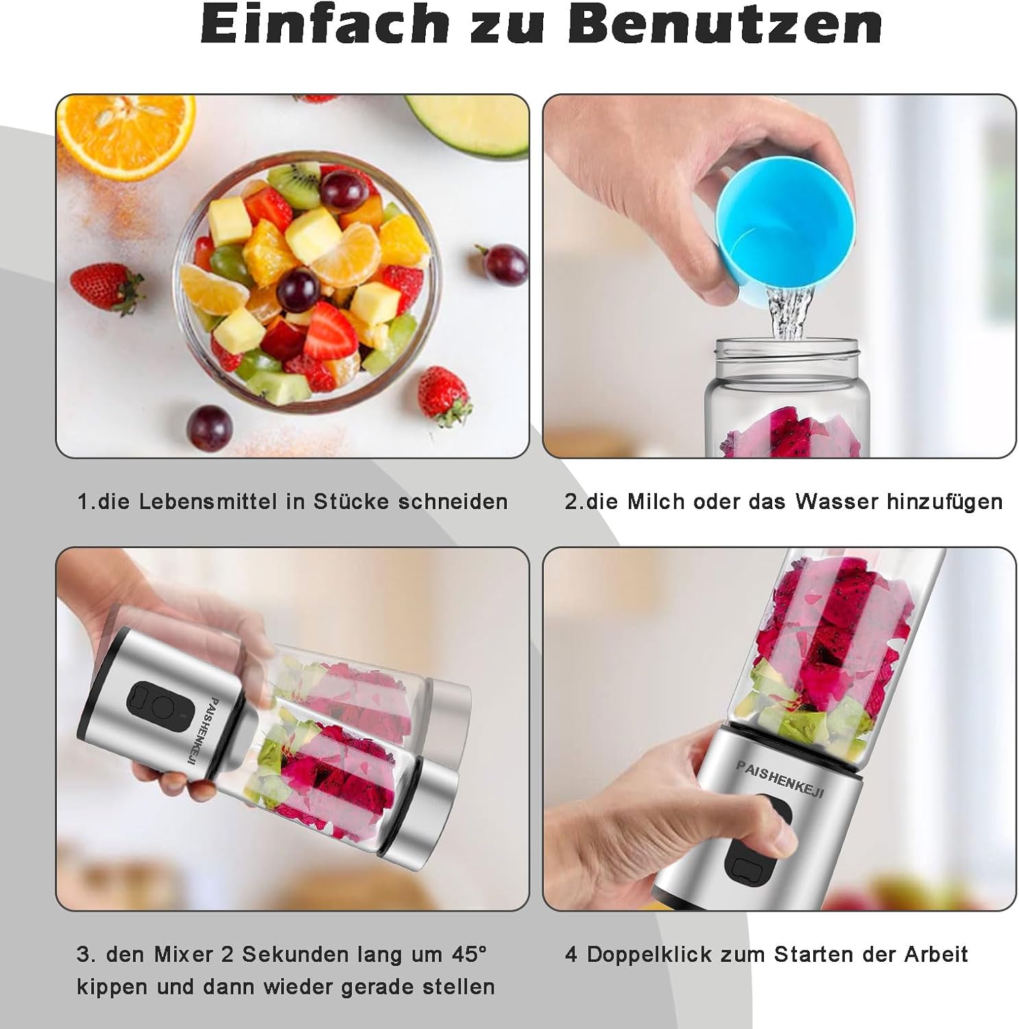 Glass Portable Blender Smoothies: Mini Personal Blender Shakes and Smoothies Small USB Rechargeable, Baby Food Travel Beach Office Sports Kitchen Gym Use