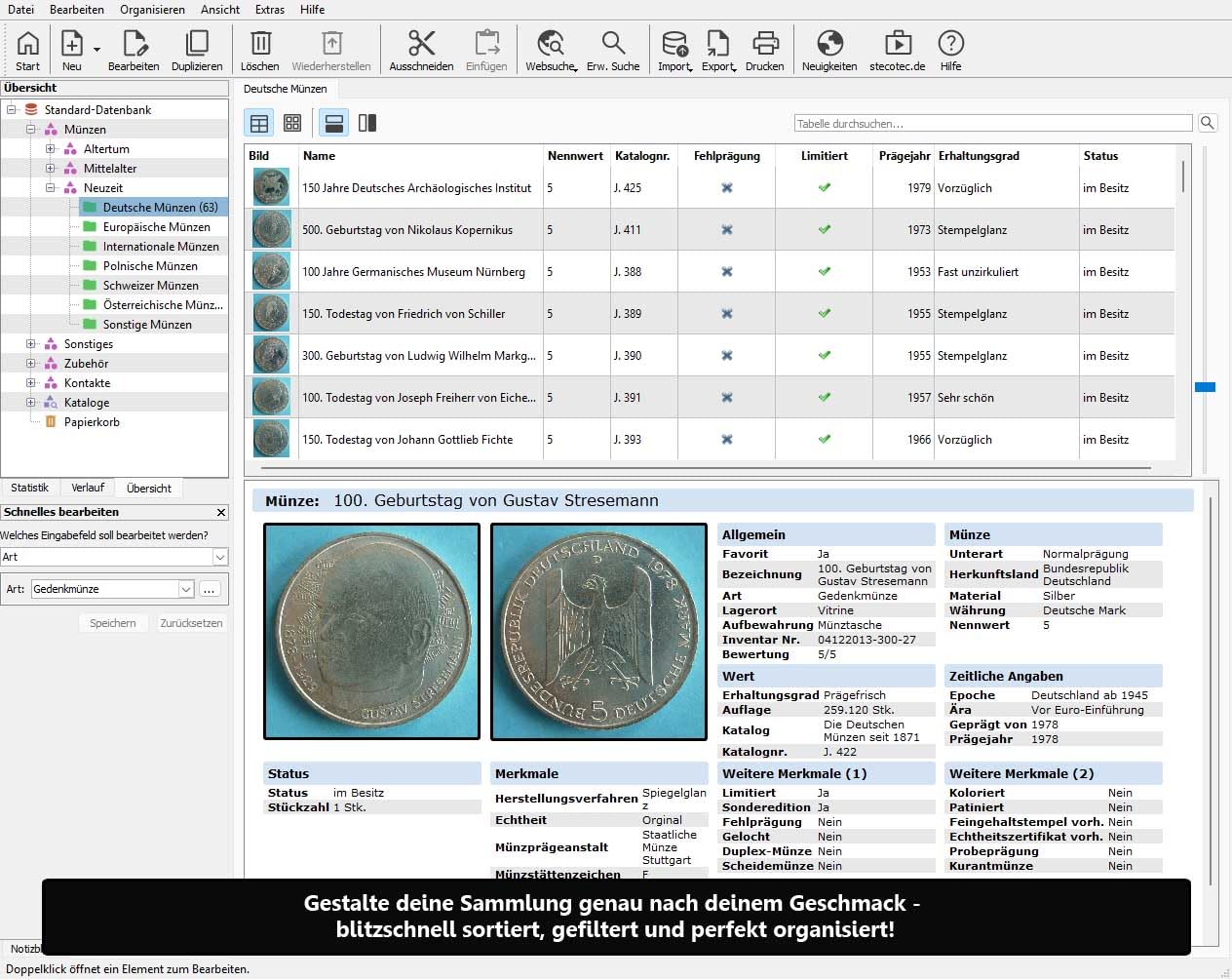 Münzen Software - Stecotec Münzen-Verwaltung Pro 3 - Programm f. Ihre Münzsammlung - Numismatik - Datenbank - CD-ROM