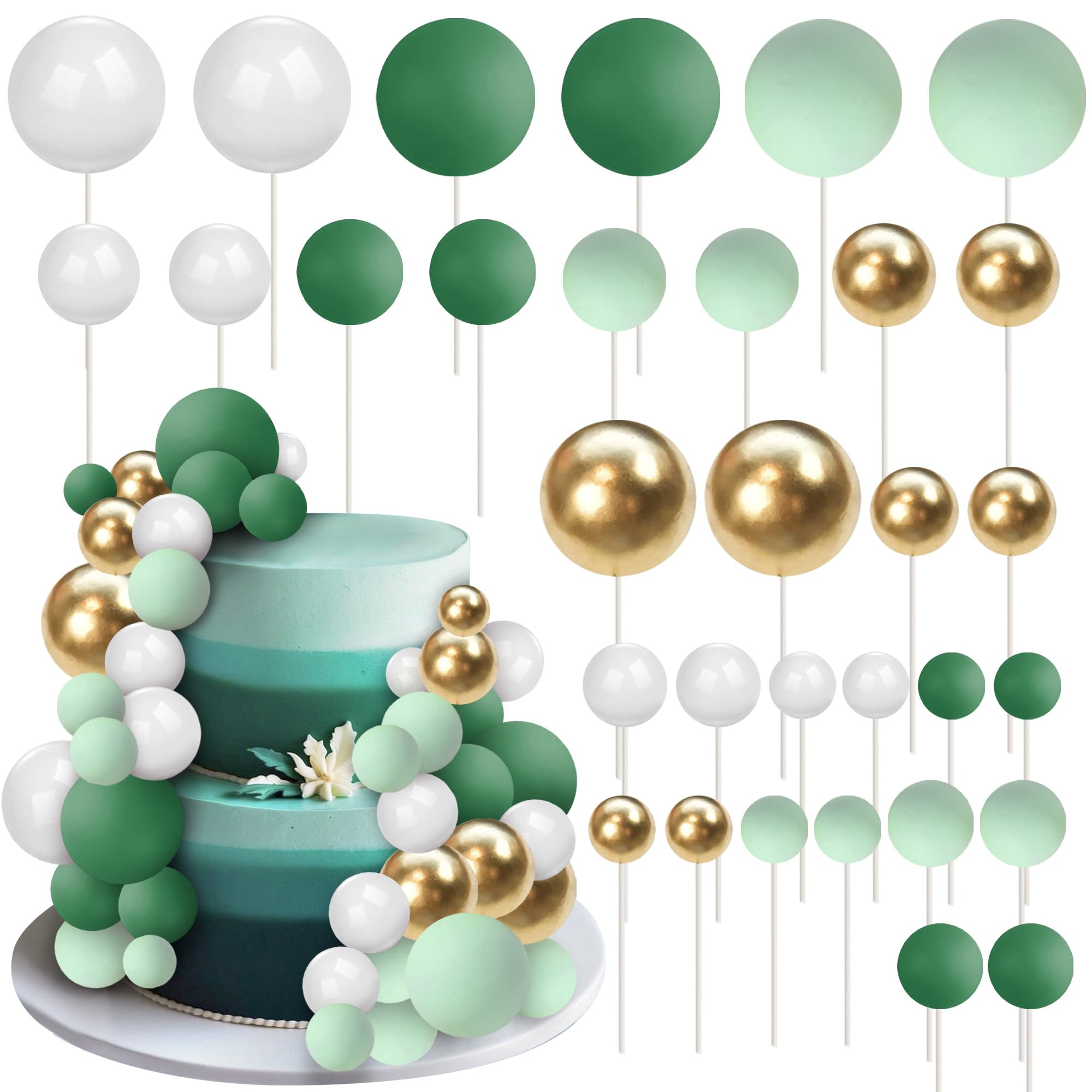 30 Pack Mini Balloon Cake Topper - Colorful Green Balls Pick Mix Size Faux Balls for Baby Shower, Wedding, Bridal Shower, Birthday Party Decorations โ image 1