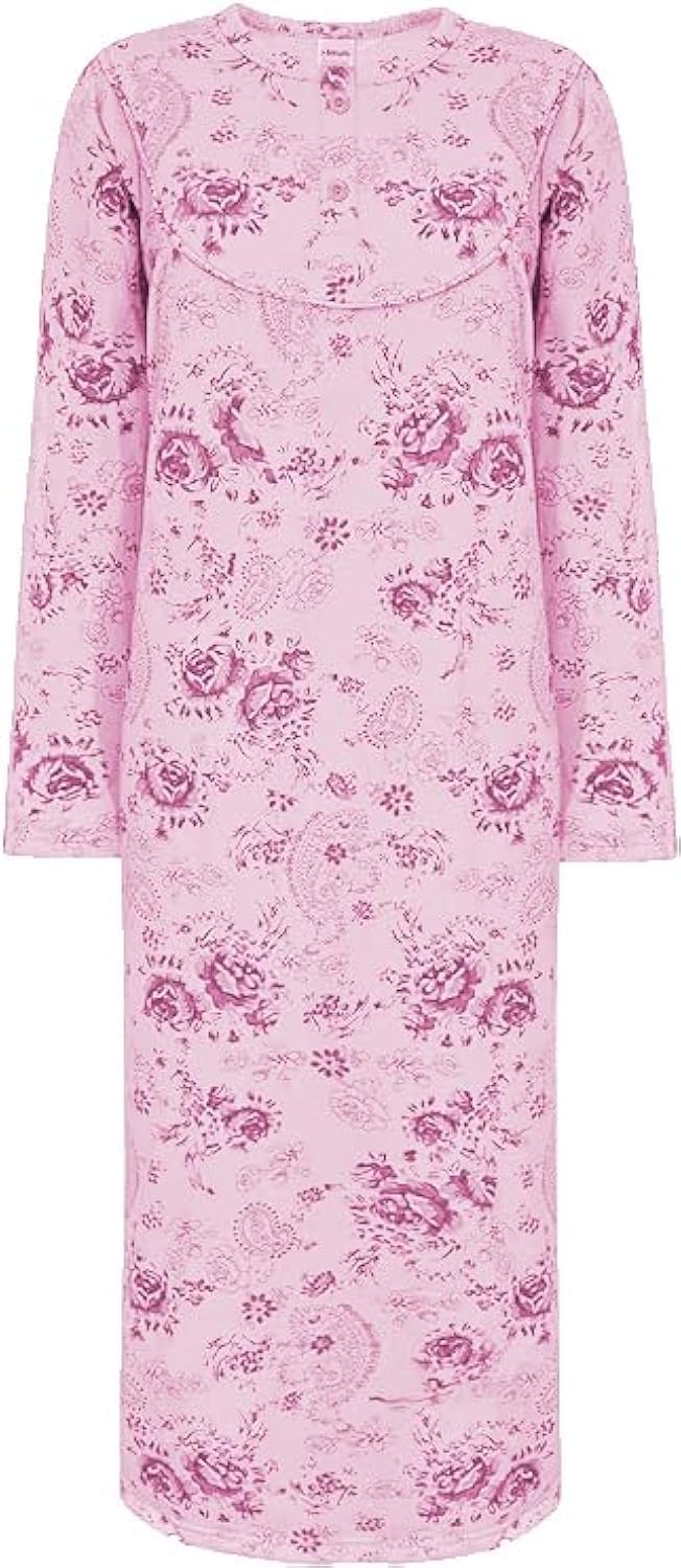 I-Smalls Women's Blush Rose Floral Nightdress 100% Cotton Long Sleeve Thermal Nightie Chemise (3Xl)
