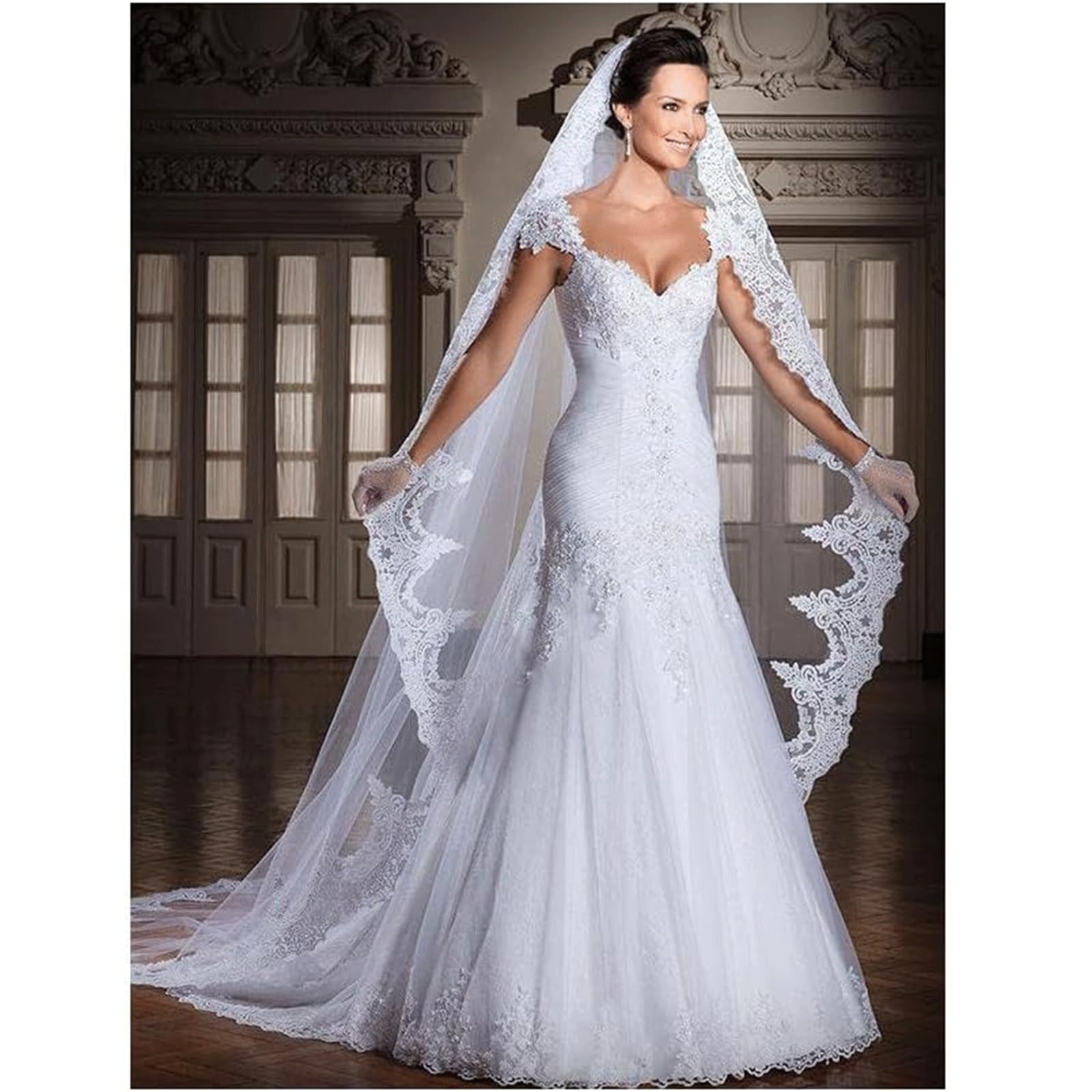 Veli 3m/5m Velo da Sposa Lunghezza Bordo in Pizzo Velo da Sposa in Tulle con Pettine Velo da Sposa per Donna Velo da Sposa Semplice in Tulle per la Testa