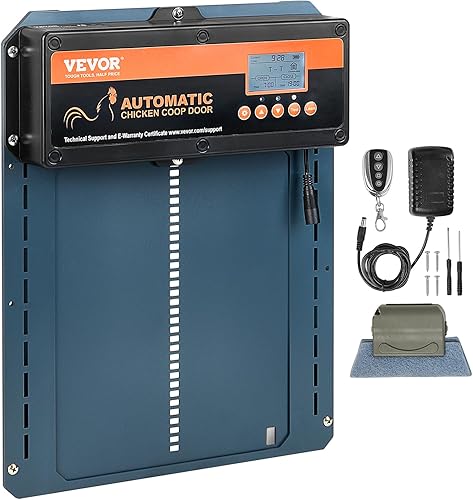 VEVOR Puerta automática de gallinero, abridor automático de puerta de pollo con temporizador y sensor de luz, puerta de gallinero de aluminio con