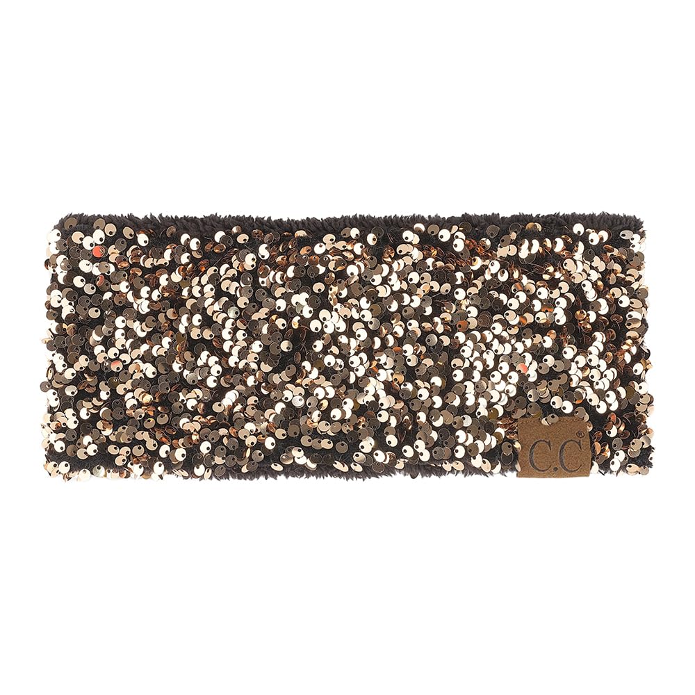 C.C Sequin Headwrap for Women – Stretchable Soft Warm Knit Winter Headband Ear Warmer (Gold)
