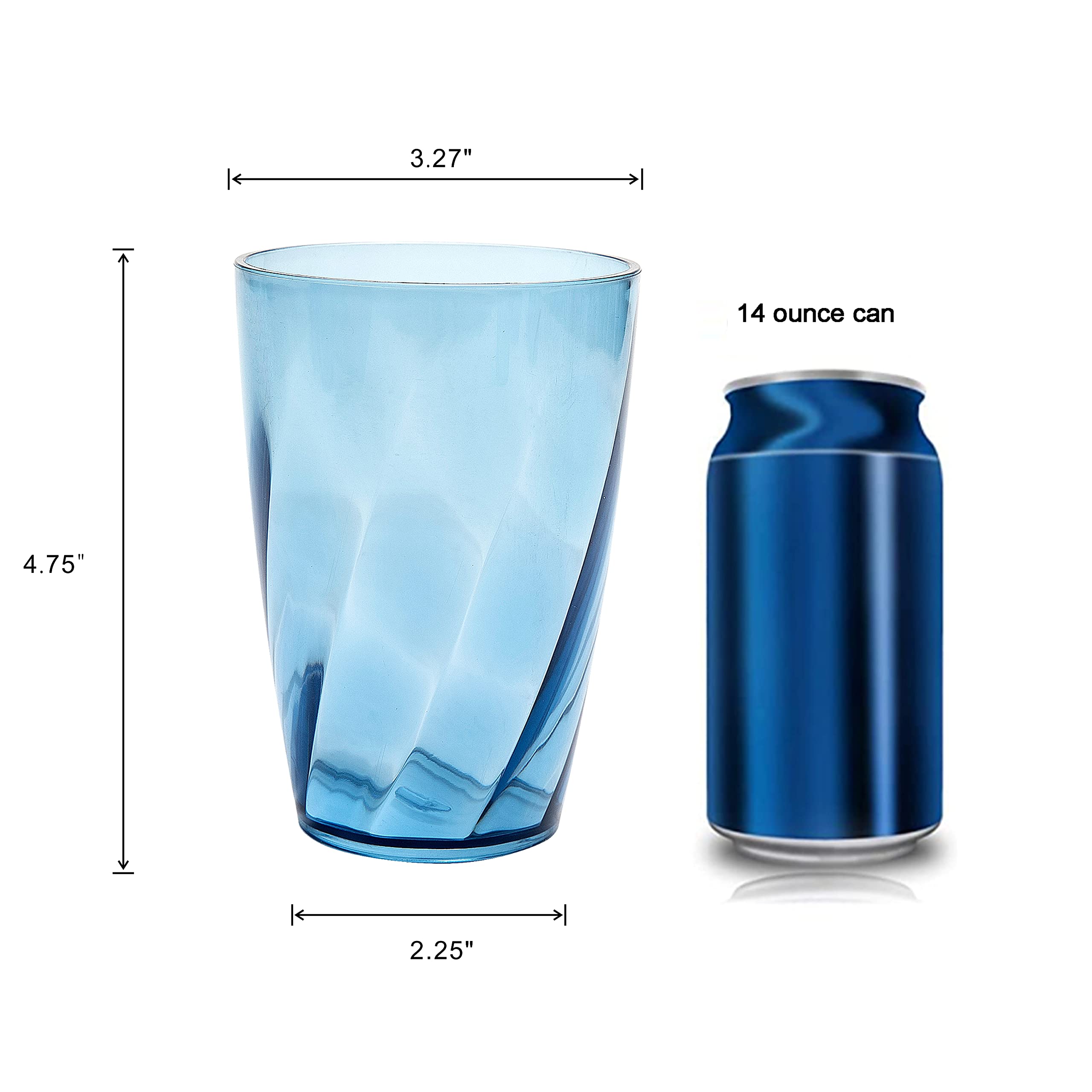 Set di 10 bicchieri di plastica infrangibili per bicchieri da acqua grande, 16 oz Highball (blu, grigio)