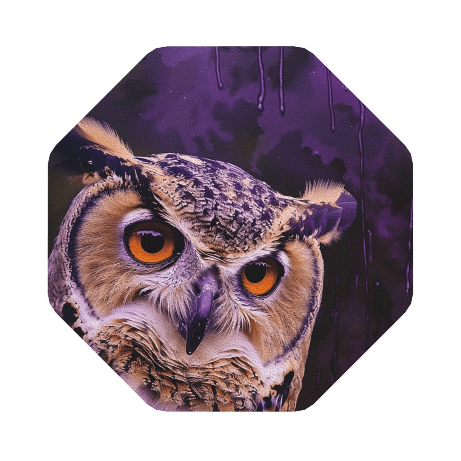 Purple Print Leather Coaster Set of 6, Octagon Coasters Table Decorative Coffee Cup Beverage Coasters Wine Beer Bar Coasters for Hot Drinks Table Protection
