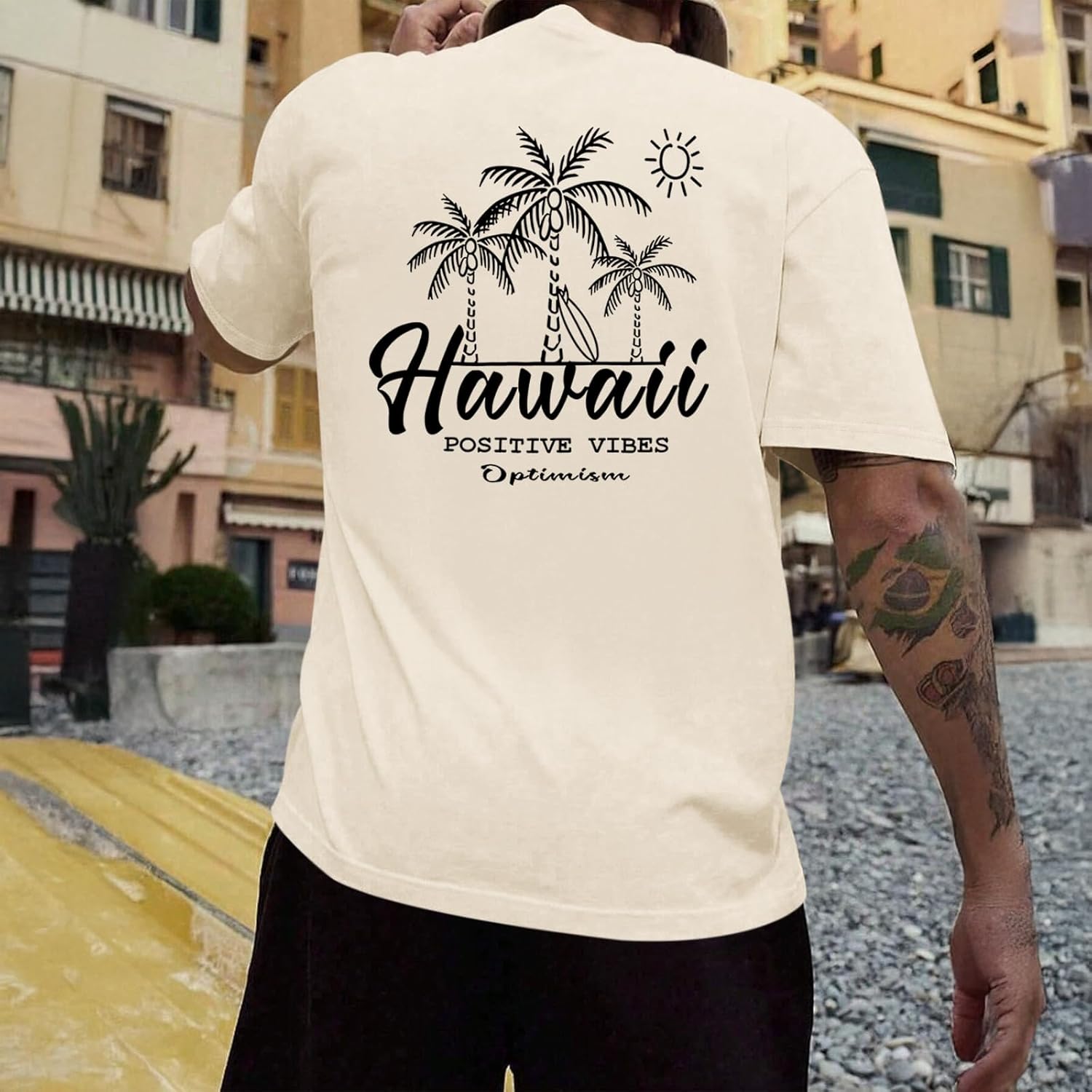 Mens Graphic Tees Vintage Beach Vacation T Shirts Positive Vibes Tropical Printed Shirt Oversized Short Sleeve Tops - Image 4