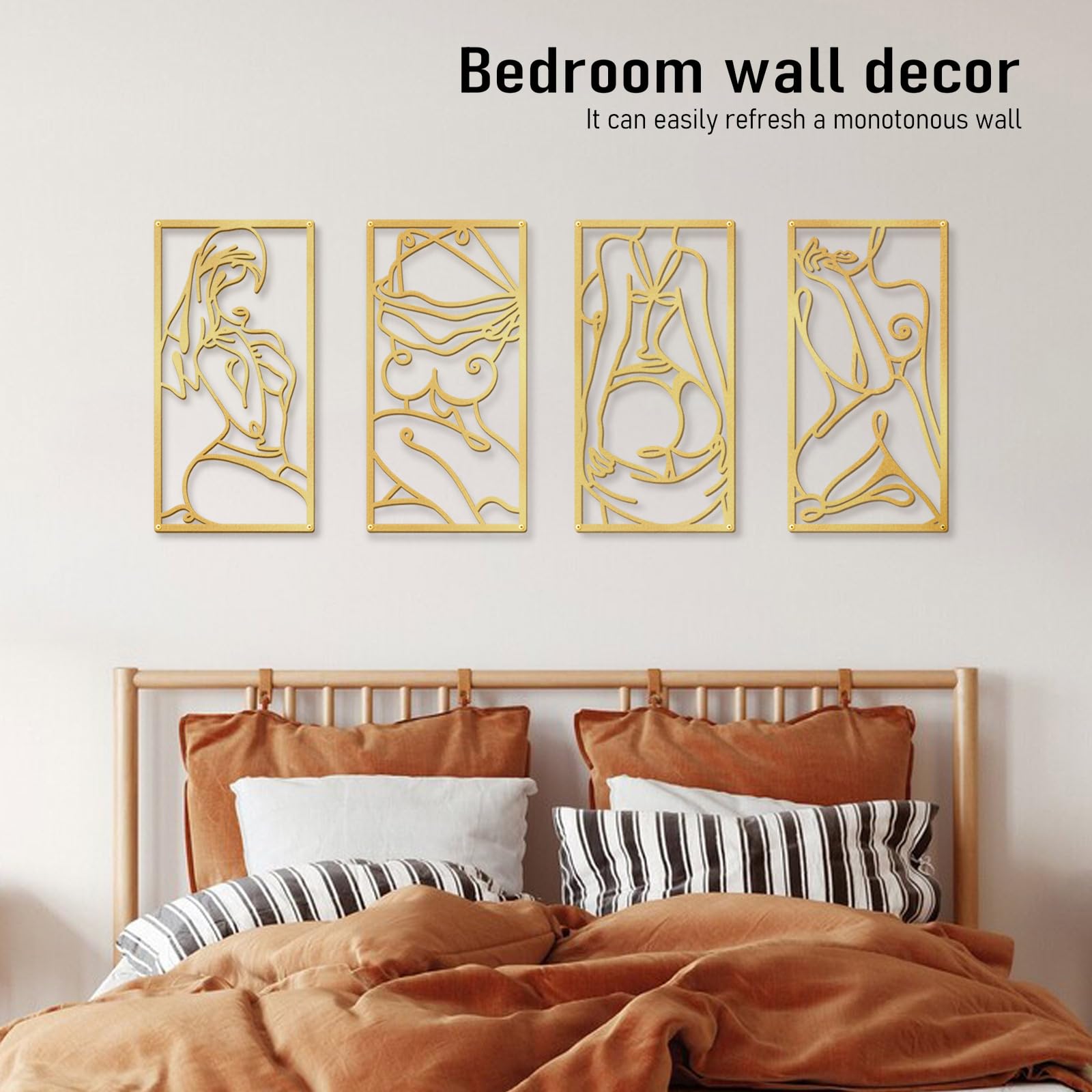 Set Of 3 Gold Metal Wall Art Decor - Modern Abstract Female Line Sculptures For Living Room, Bedroom, Office (16.9x11.8in Each) - View #6